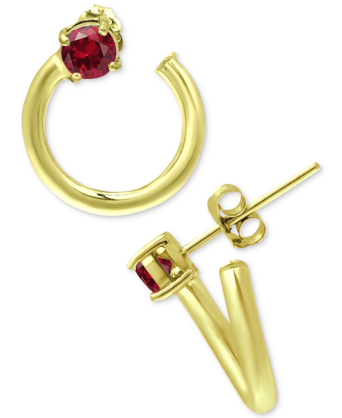 Aleure Precioso Sterling Silver Lab-Created Gemstone Front Back Hoop Stud Earrings, Women's, Sterling Silver Red Product Image