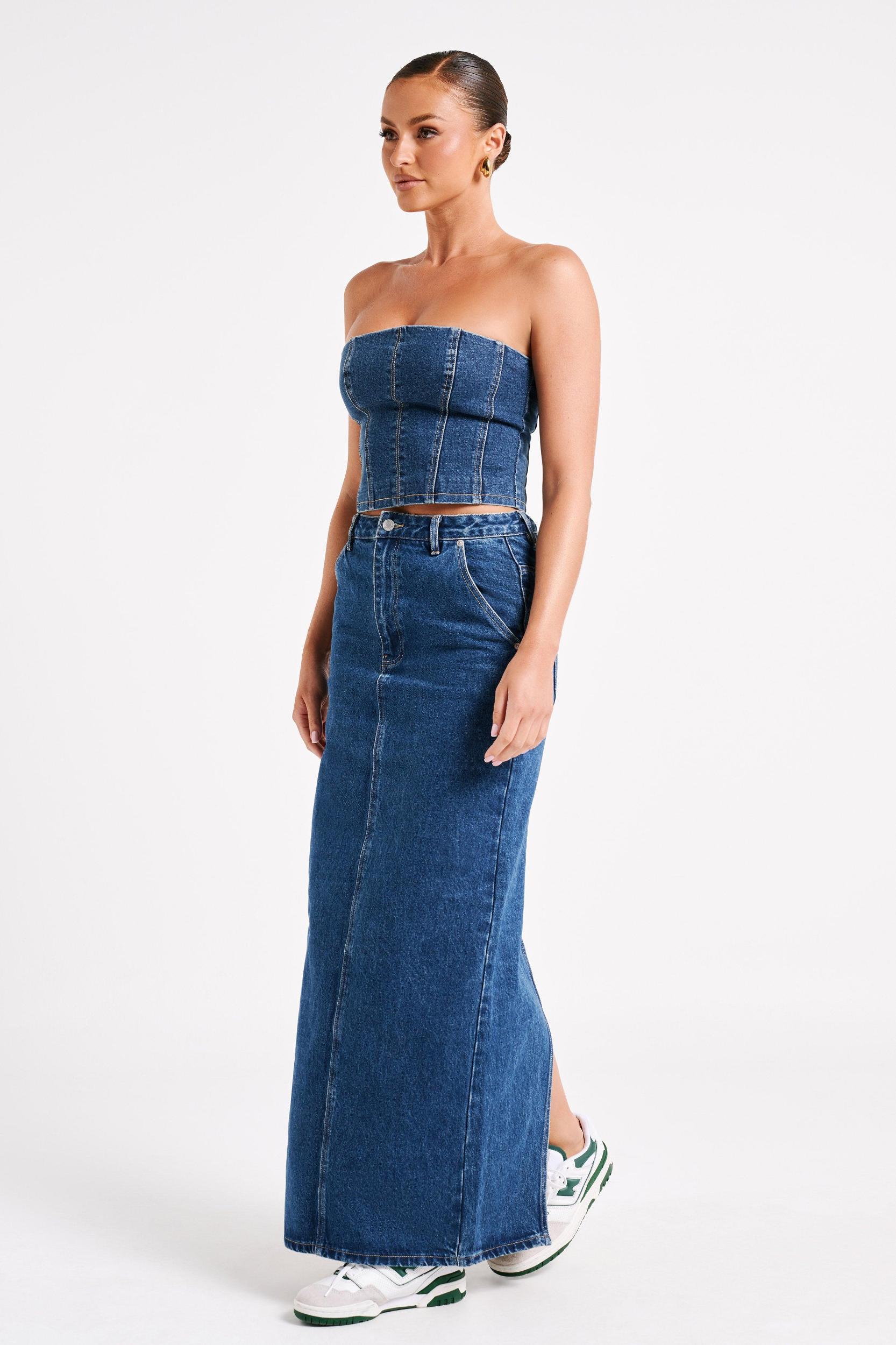 Illona Denim Maxi Skirt - Dark Blue Product Image