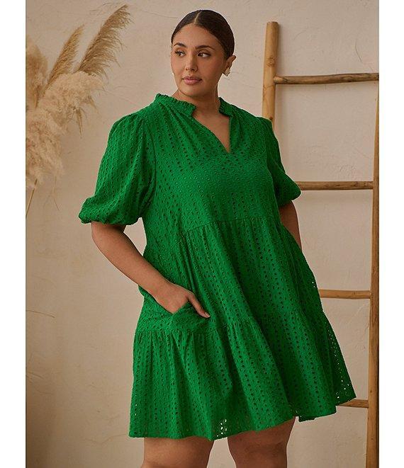 Sugarlips Plus Eyelet Solid Babydoll Shift Mini Dress Product Image