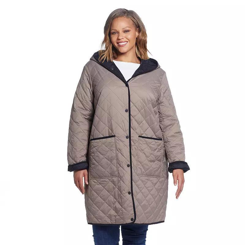 Plus Size Weathercast Quilted Reversible Duffle Jacket, Women's, Size: 1XL, Taupe Black Product Image