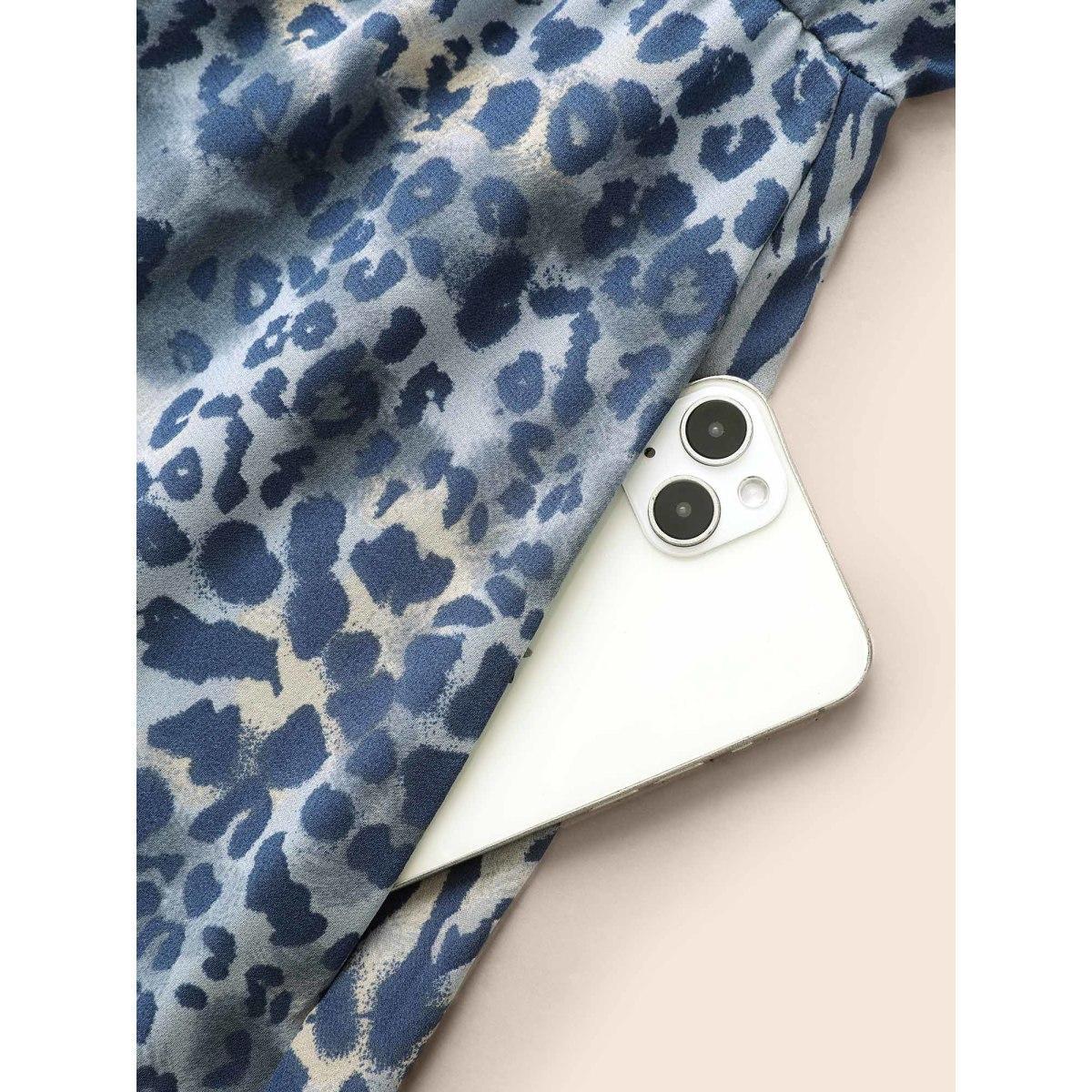 Plus Size Leopard Print Chiffon Tie Knot Dress Stone Women Elegant Tie knot V-neck Long Sleeve Curvy BloomChic 28/5X Product Image