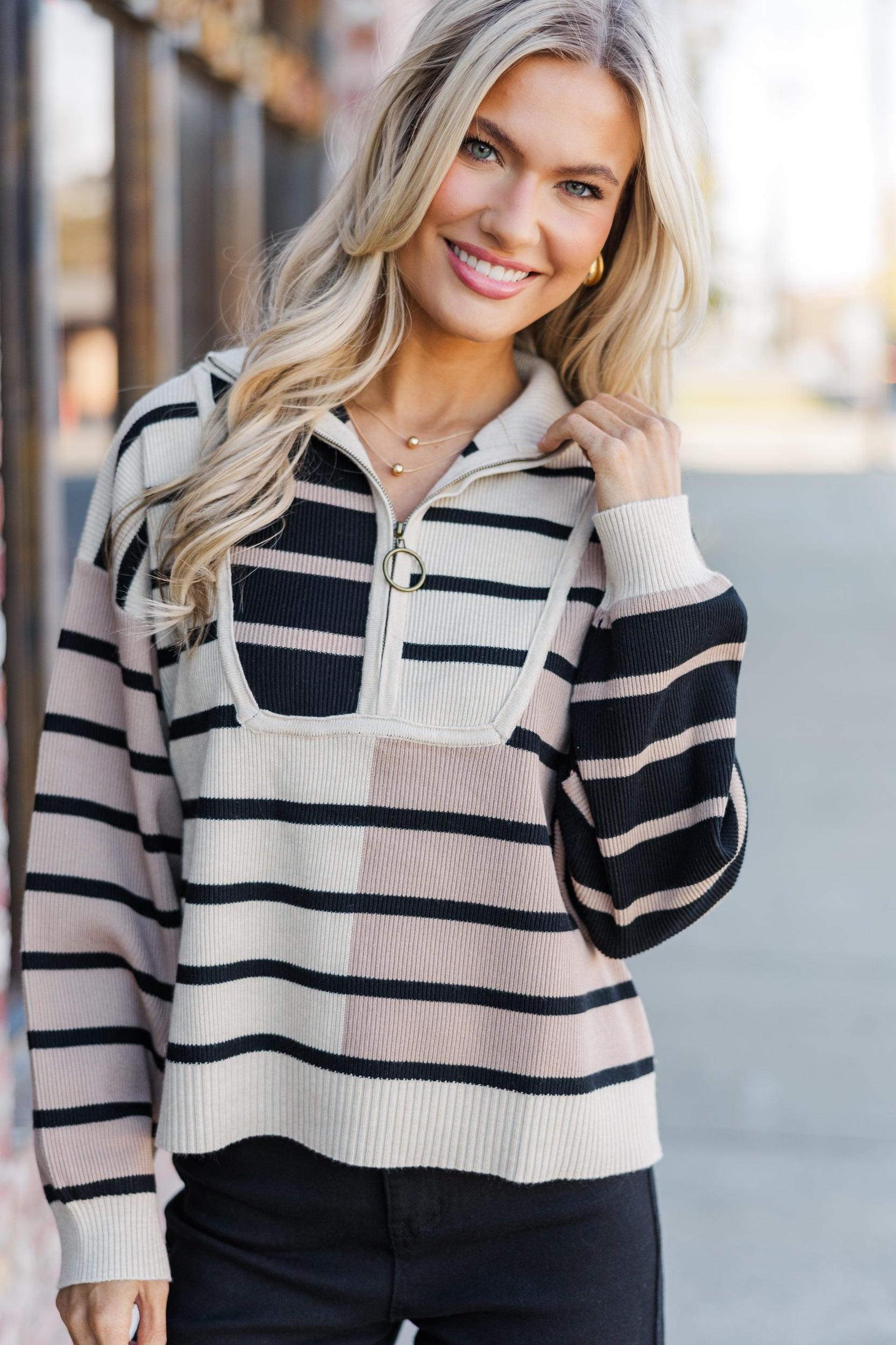 Always The Way Ecru Multi Striped Sweater Female Product Image