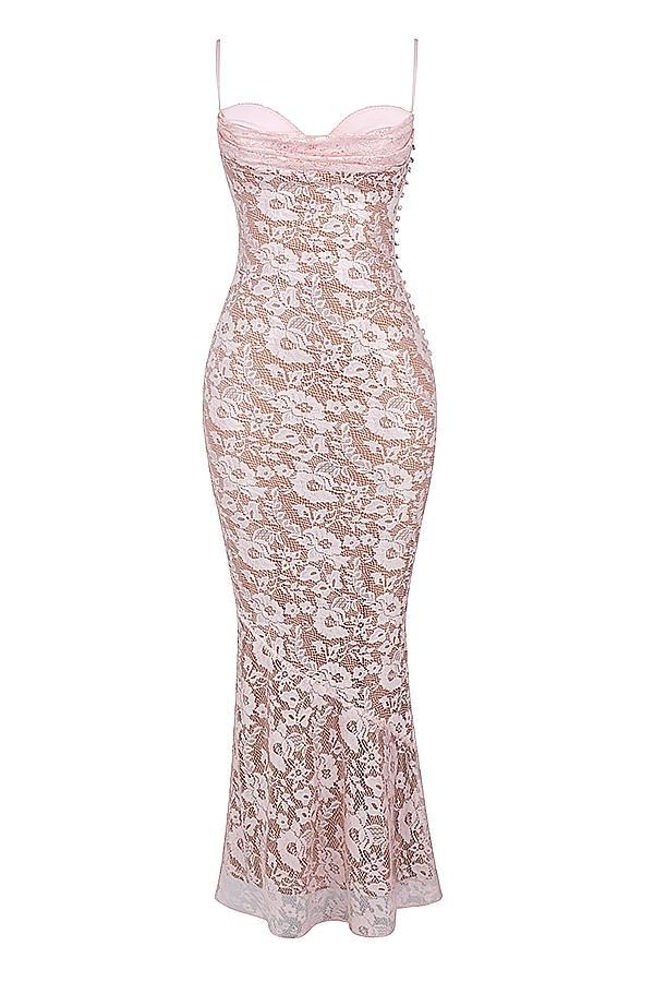 Azzurra Rose Pink Lace Godet Gown Product Image
