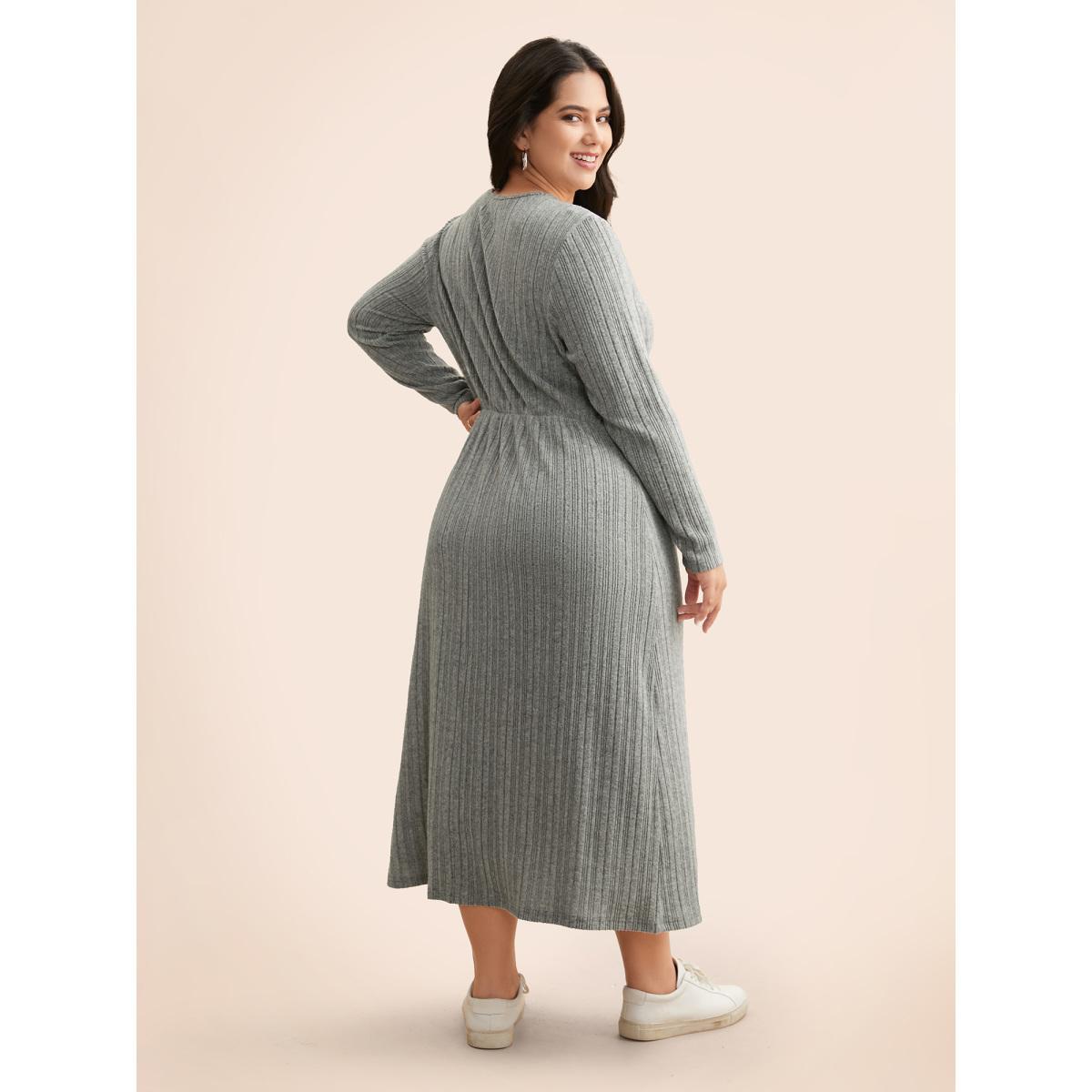 Plus Size Airy Cozy Neck Cut-Out Midi Dress Mediumgray Women Casual Texture Knit Dresses Bloomchic 30/6X Product Image