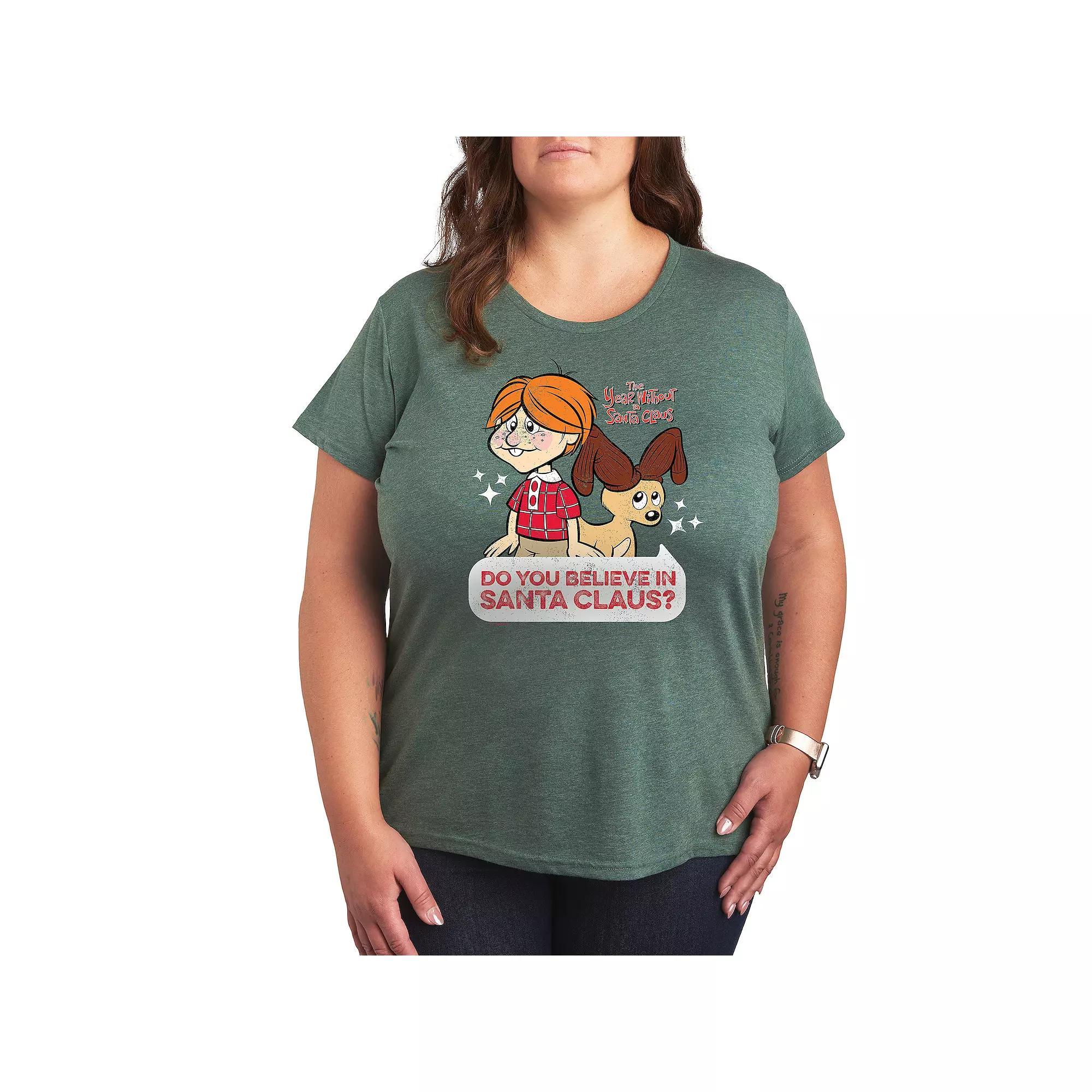 Plus The Year Without Santa Claus Do You Believe In Santa Graphic Tee, Womens Grey Juniper Product Image