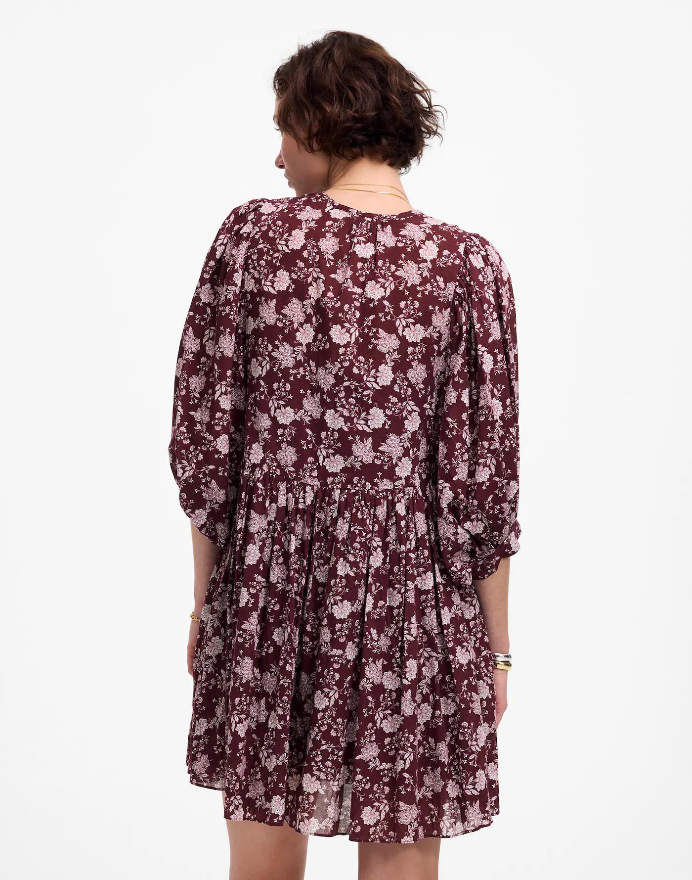 Splitneck Puff-Sleeve Dress in Floral Product Image