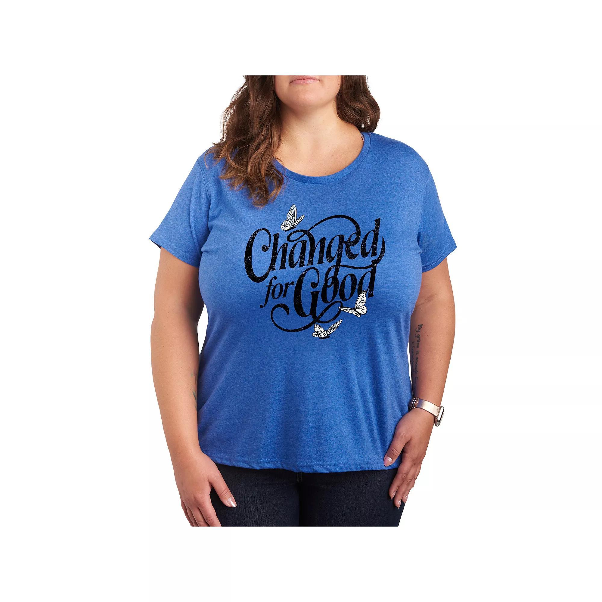 Plus Size Changed For Good Butterflies Graphic Tee, Womens Grey Royal Blue Product Image