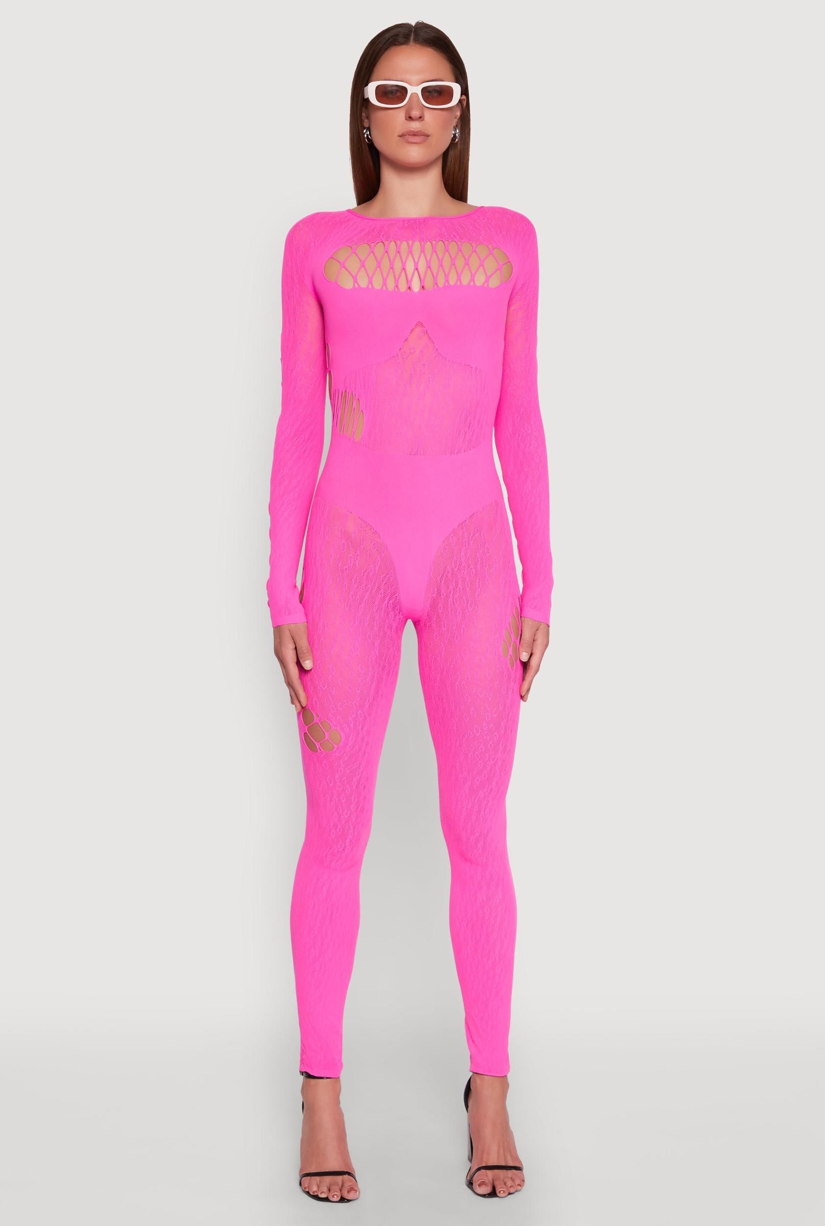Womens Seamless Leopard Print Laser Cut Fishnet Catsuit Product Image