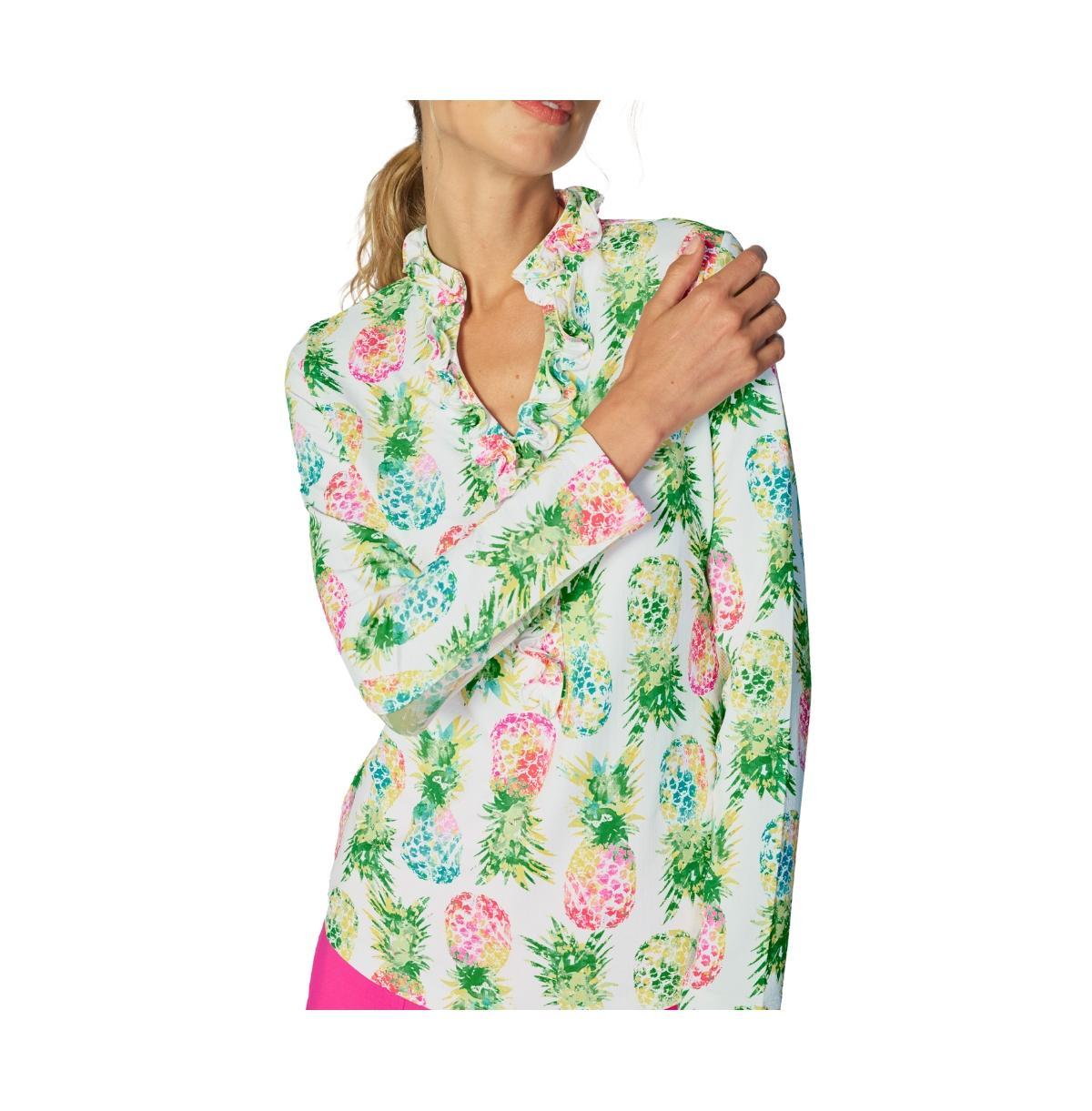 G Lifestyle Clothing Womens Long Sleeve Double Ruffle Top Tile Blue XLarge Product Image