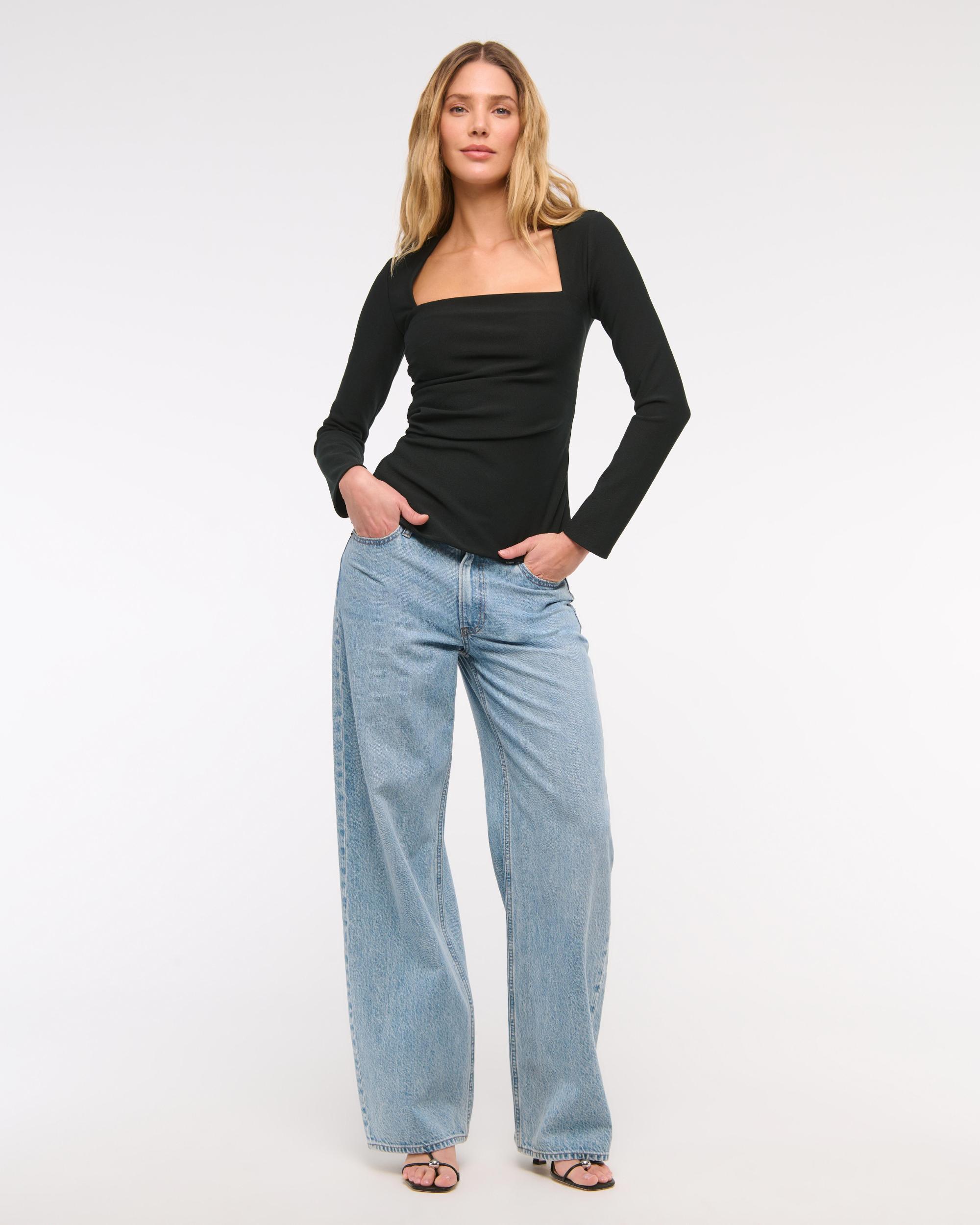 Long-Sleeve Stretch Crepe Portrait Top Product Image