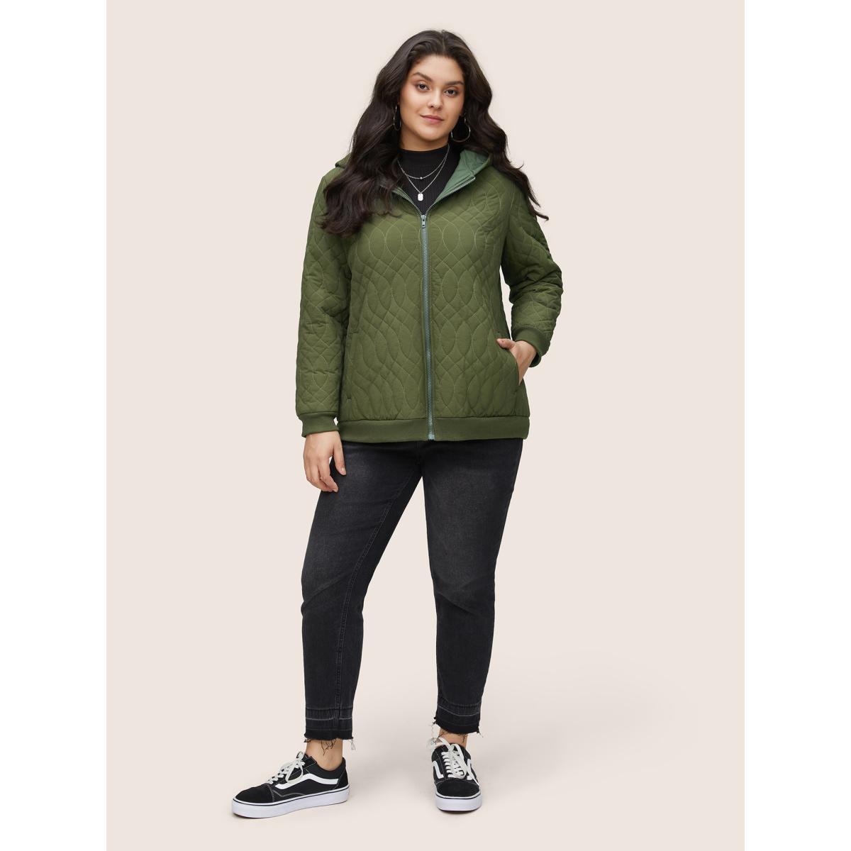 Plus Size Solid Pocket Texture Lined Quilted Jacket Women ArmyGreen Elastic cuffs Pocket Dailywear Jackets BloomChic 14-16/1X Product Image
