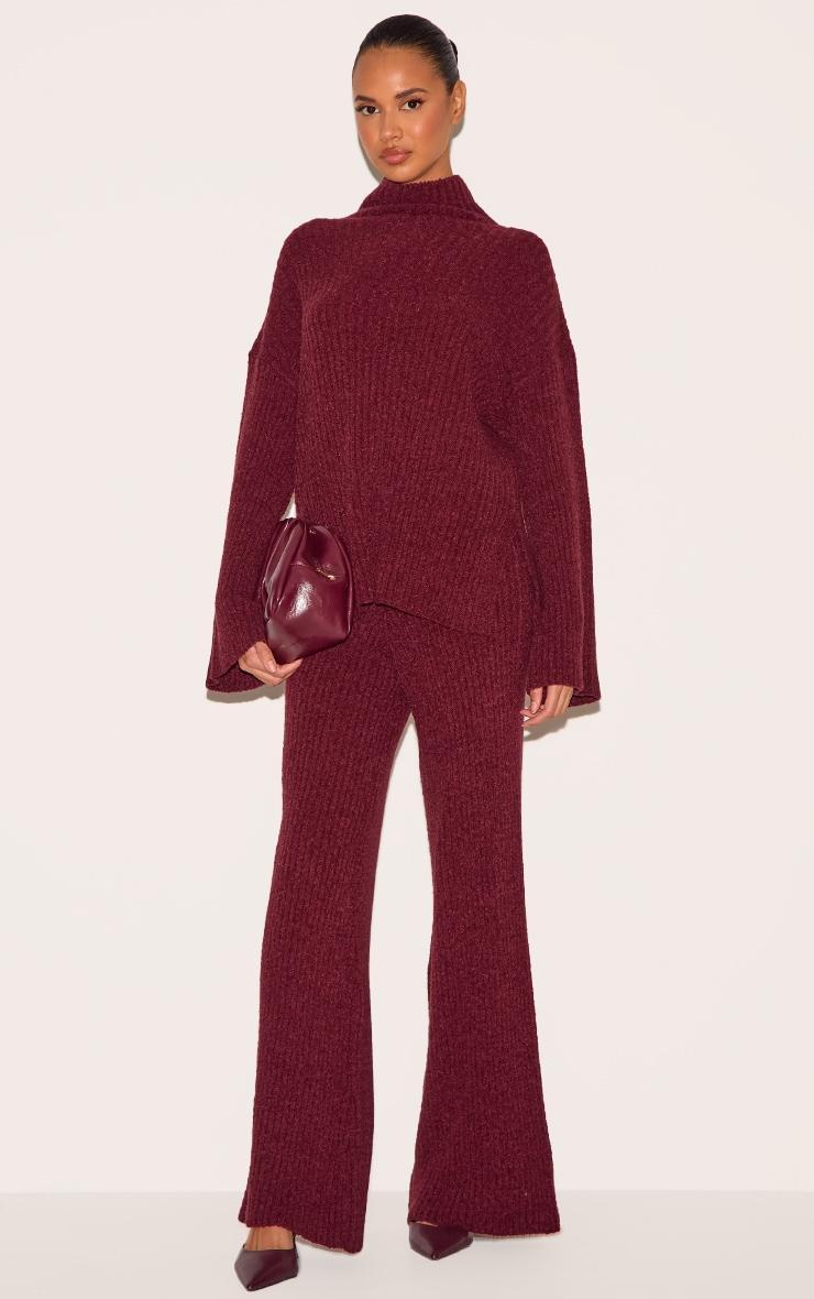 Burgundy Rib Boucle Knit Oversized Sweater Product Image