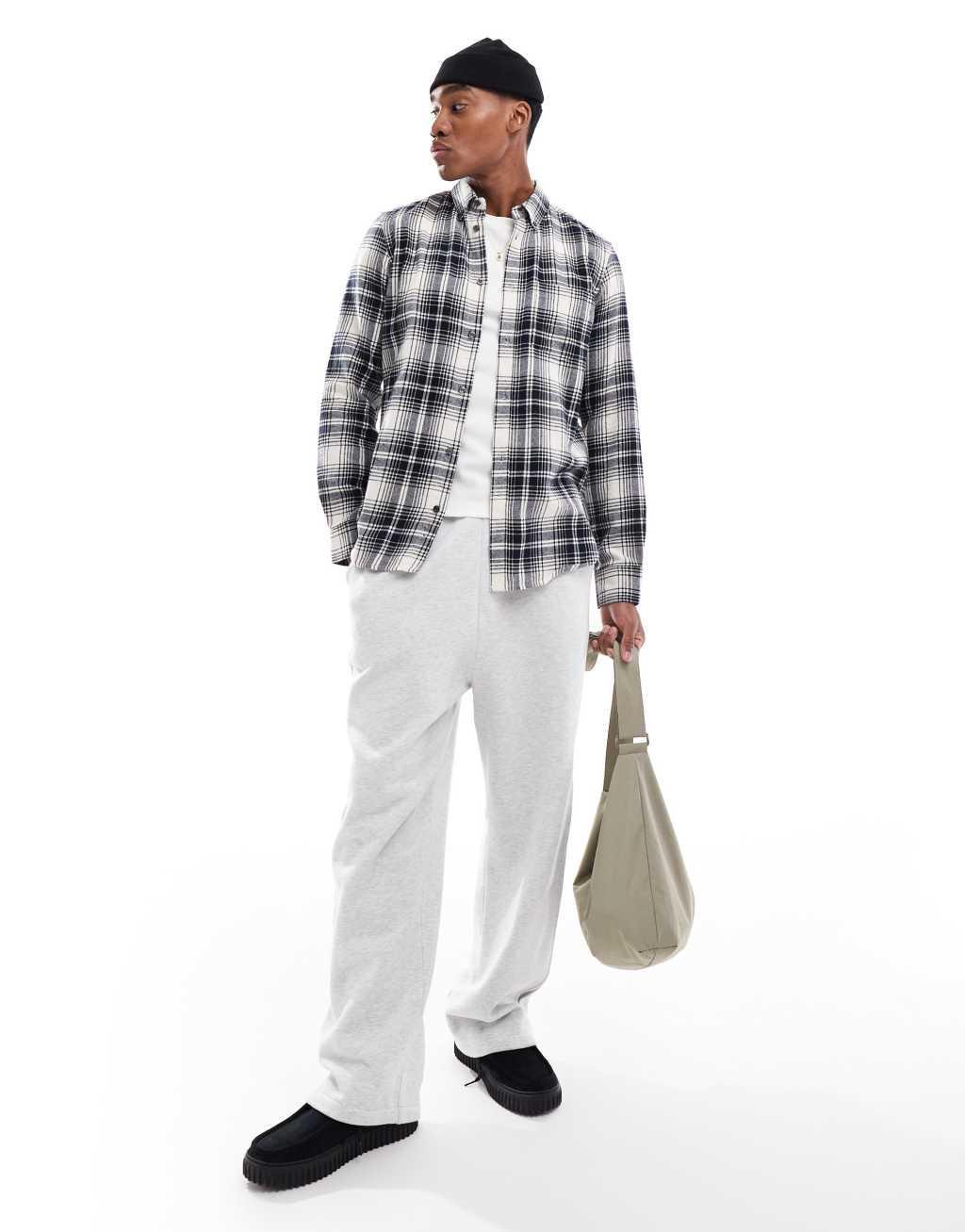 French Connection long sleeve check flannel shirt in ecru and navy Product Image