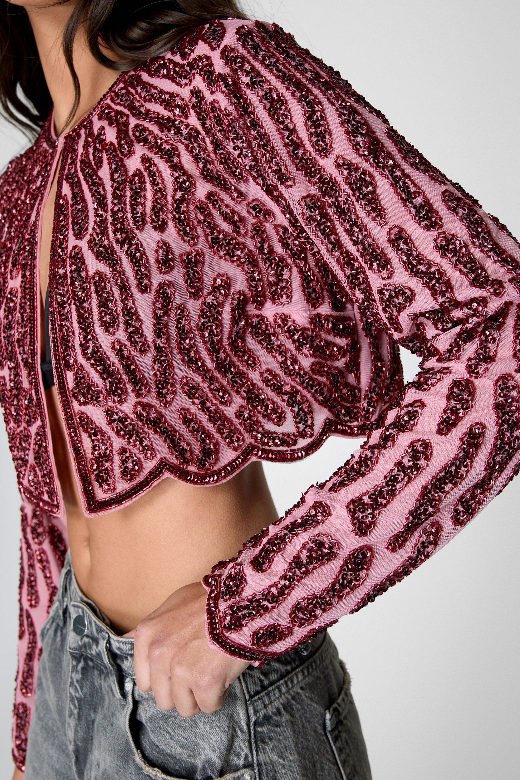 Zebra Hand Embellished Two Tone Scallop Jacket Product Image