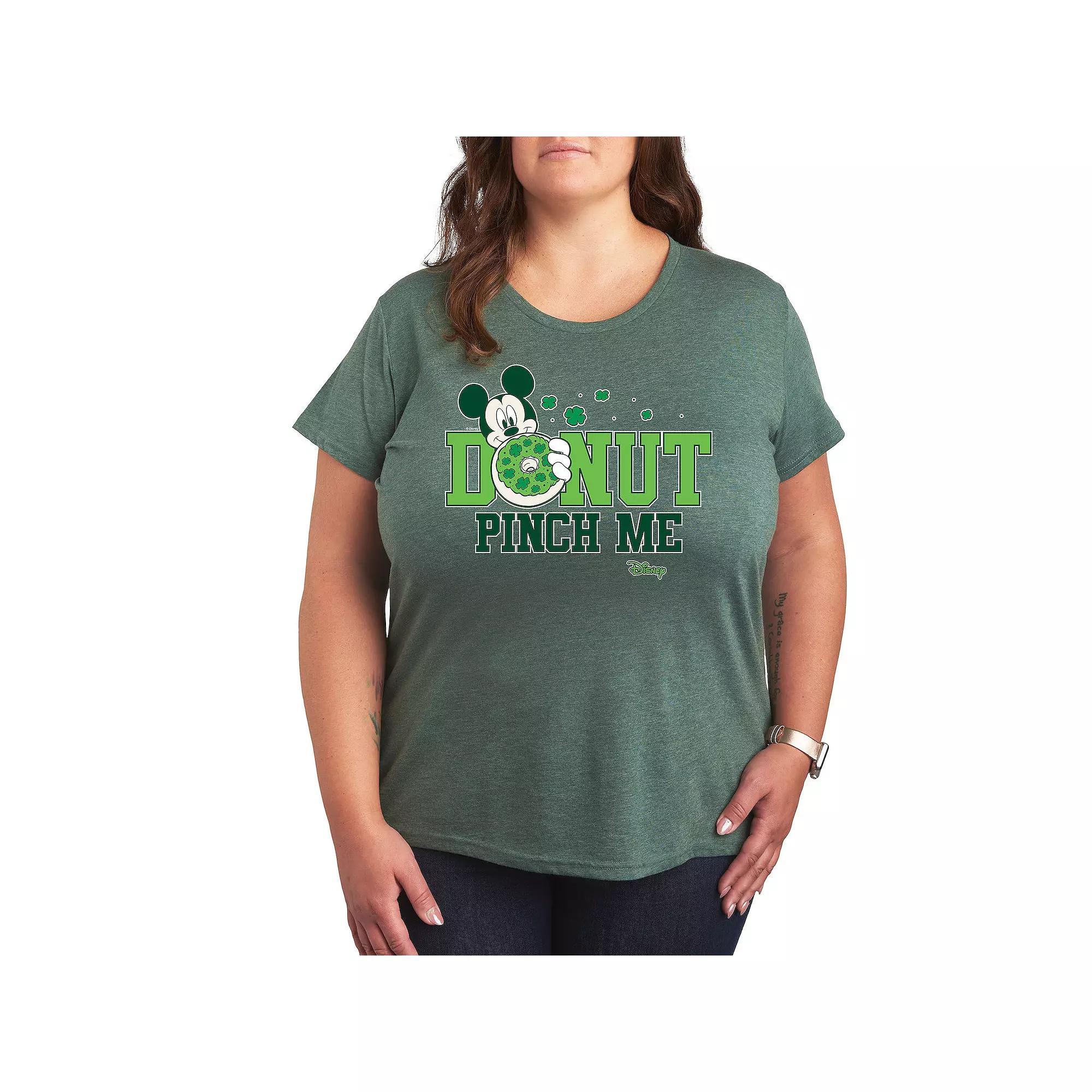 Disneys Mickey Mouse Plus Donut Pinch Me Graphic Tee, Womens Grey Green Product Image