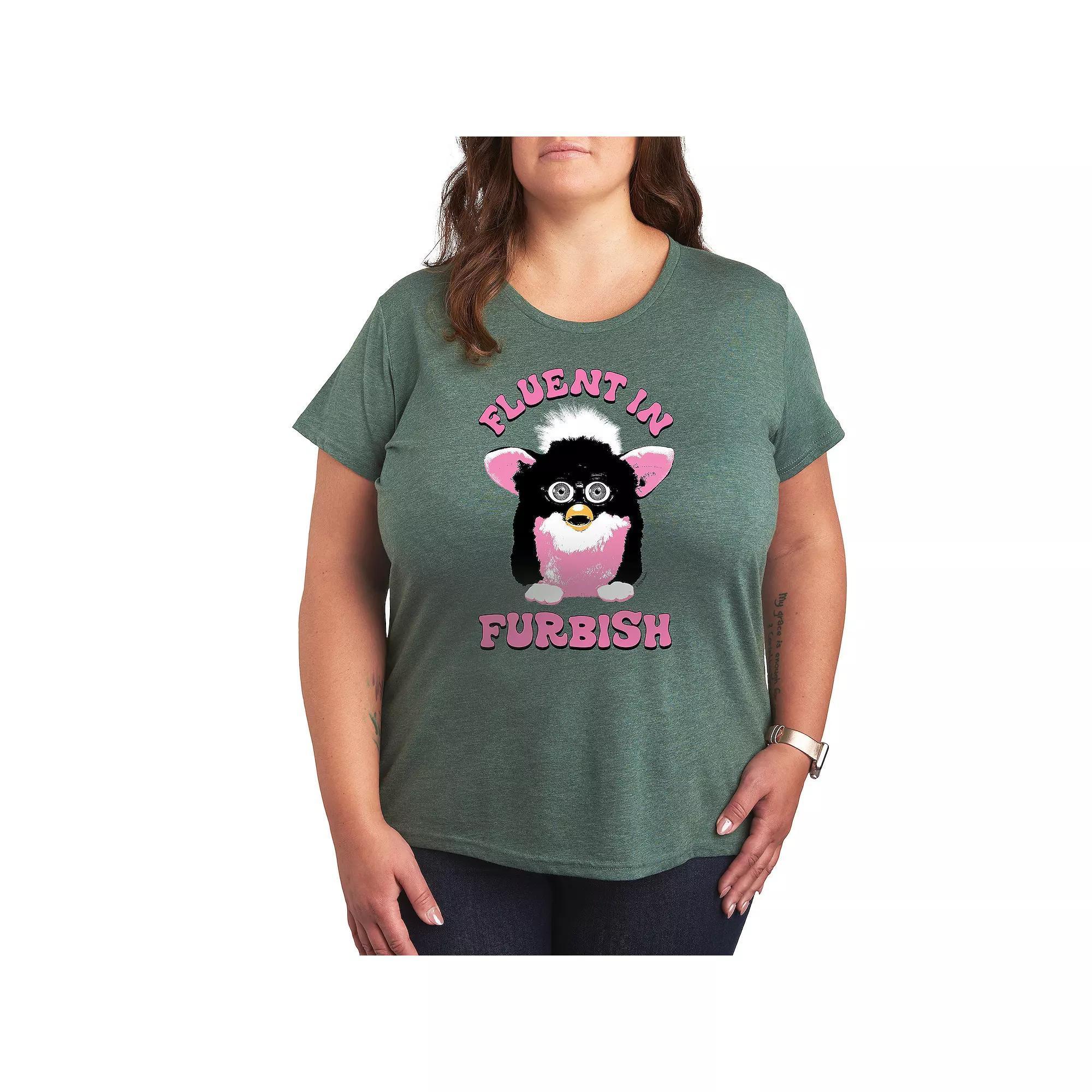 Plus Furby Fluent In Furbish Graphic Tee, Womens Grey Royal Blue Product Image