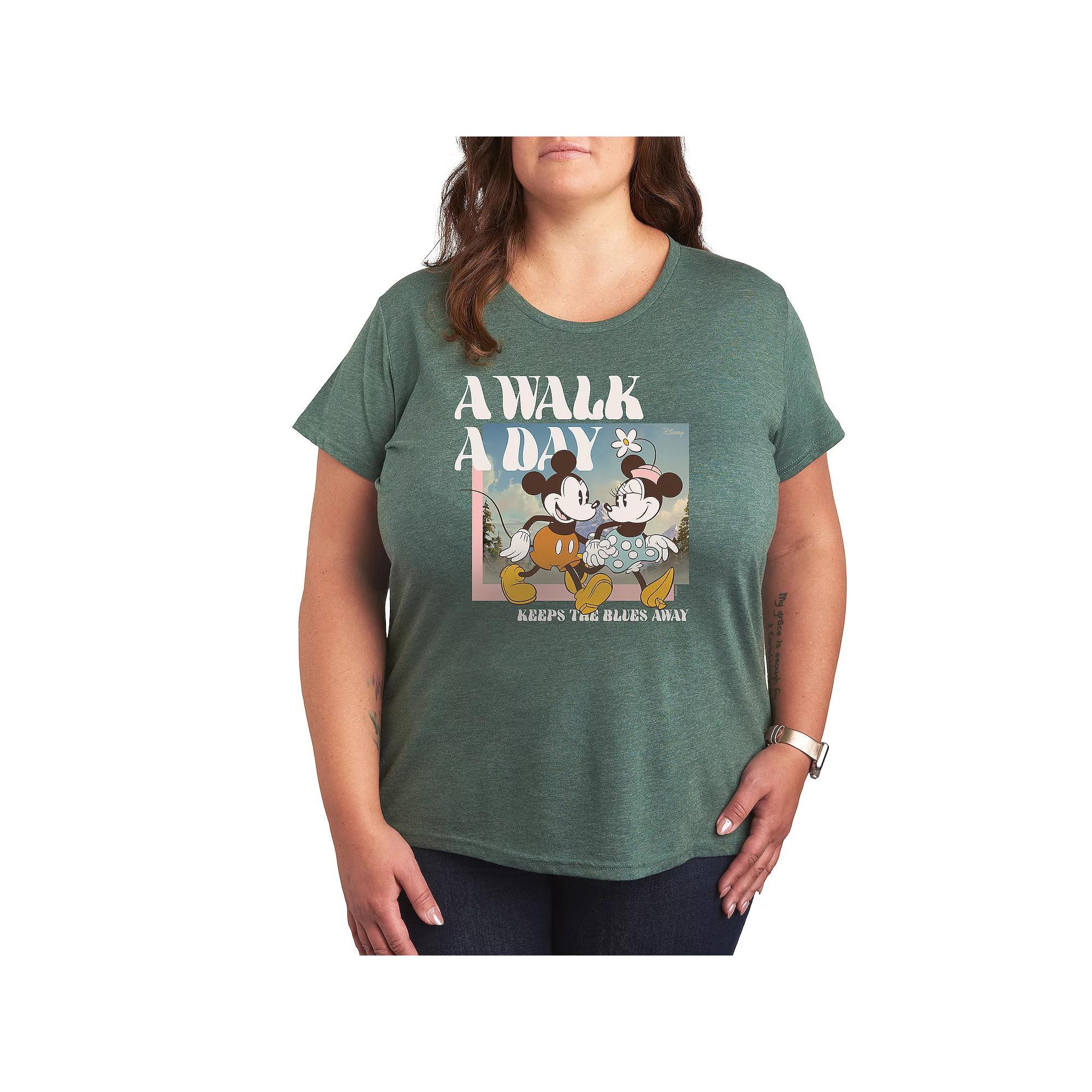 Disneys Mickey & Minnie Mouse Plus A Walk A Day Graphic Tee, Womens Grey Royal Blue Product Image