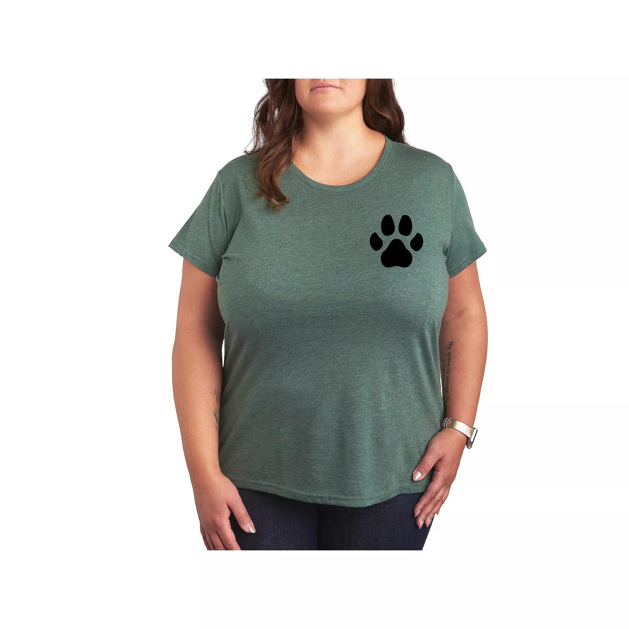 Plus Black Pawprint Graphic Tee, Womens Grey Green Product Image