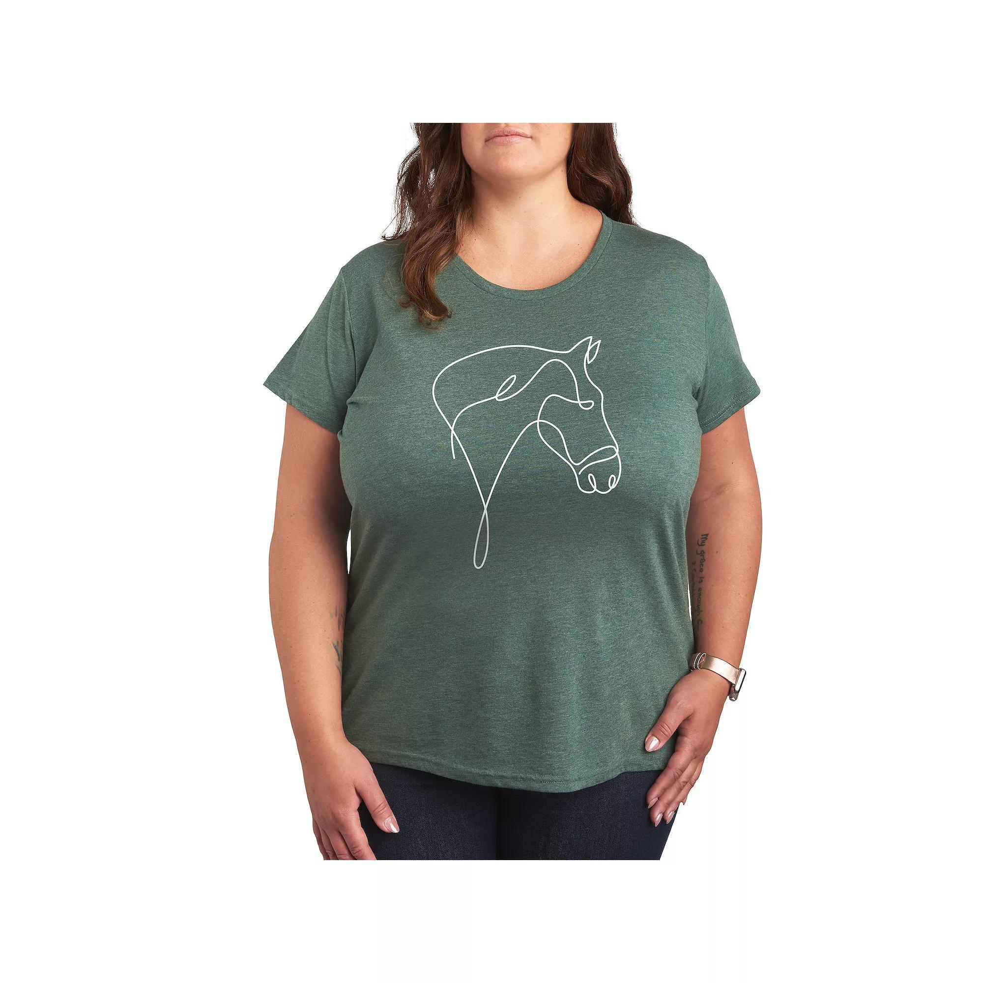 Plus White Line Horse Doodle Graphic Tee, Womens Product Image