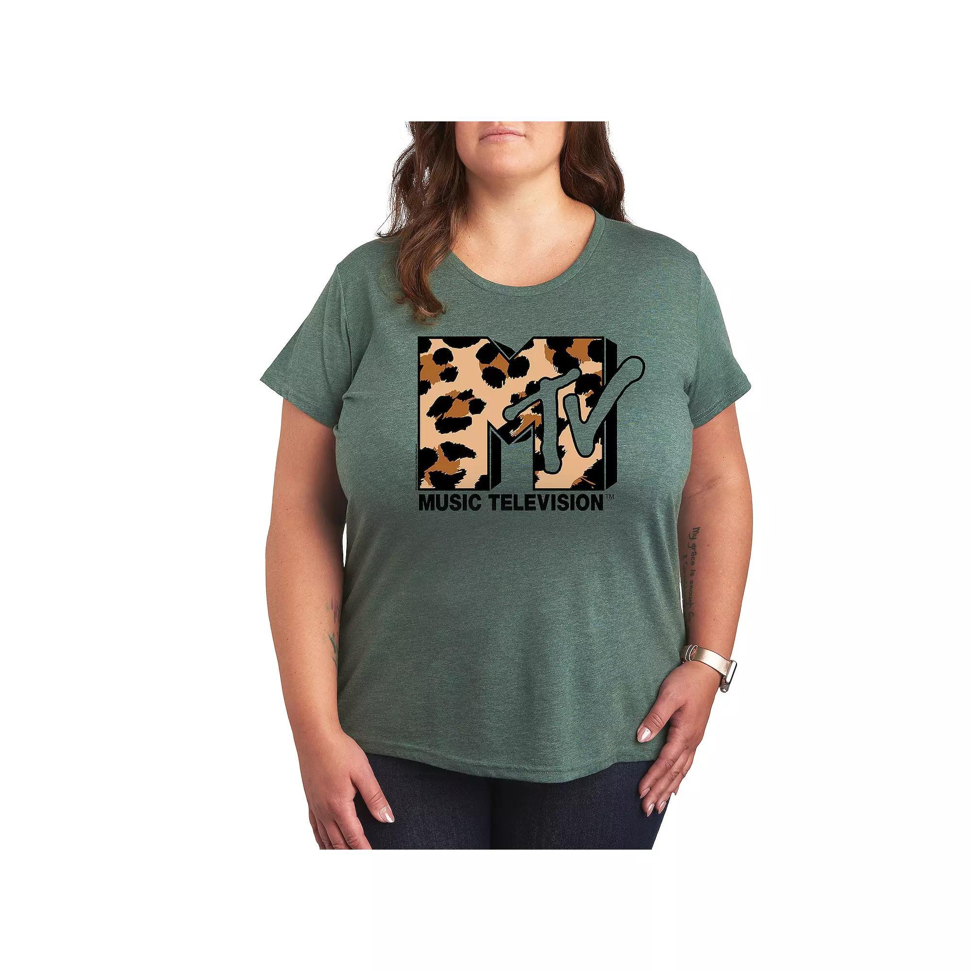 Plus MTV Leopard Art Graphic Tee, Womens Grey Gray Product Image