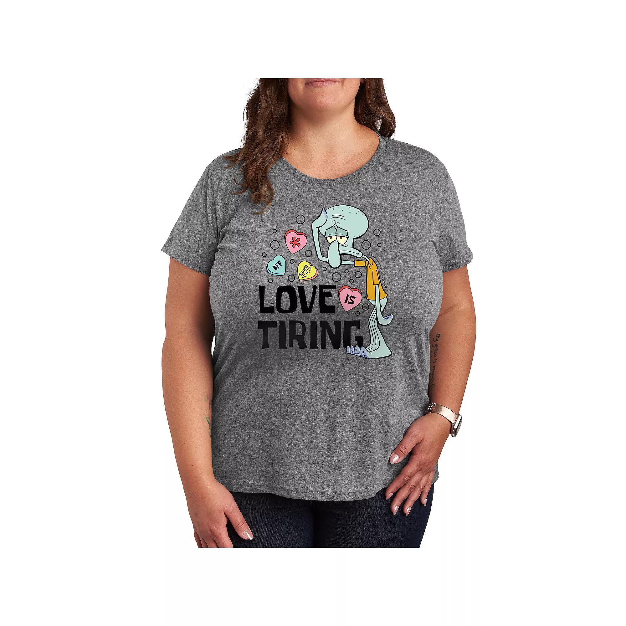Plus Size SpongeBob Squarepants Squidward Love Is Tiring Graphic Tee, Womens Grey Gray Product Image