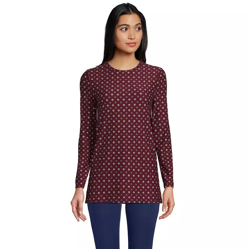 Petite Lands End Long Sleeve Performance Crew Neck Tunic, Womens Red Geo Product Image