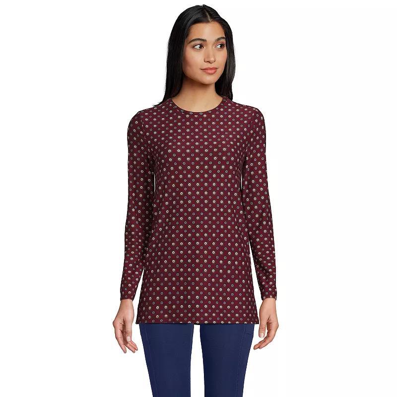 Petite Lands End Long Sleeve Performance Crew Neck Tunic, Womens Red Geo Product Image