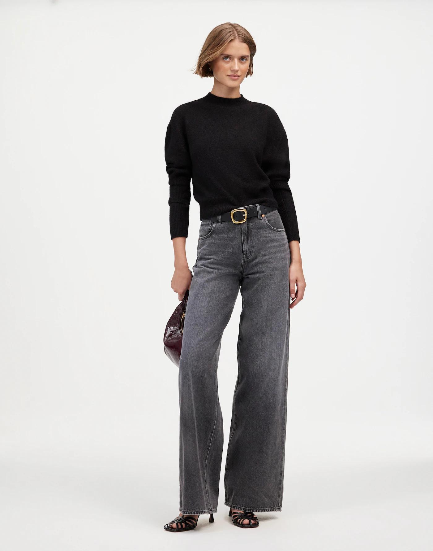 Alpaca-Blend Mockneck Puff Sleeve Sweater Product Image