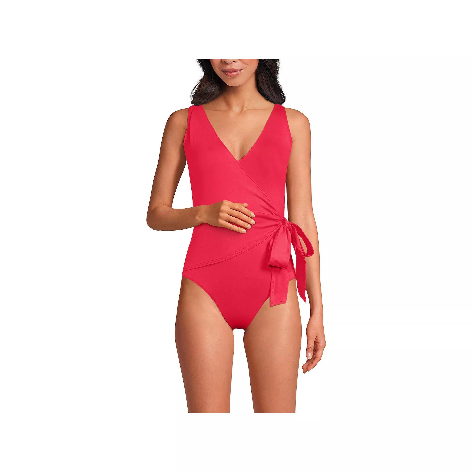 Women's Lands' End Side Tie Wrap High Leg One-Piece Swimsuit, Size: 8, Black Product Image