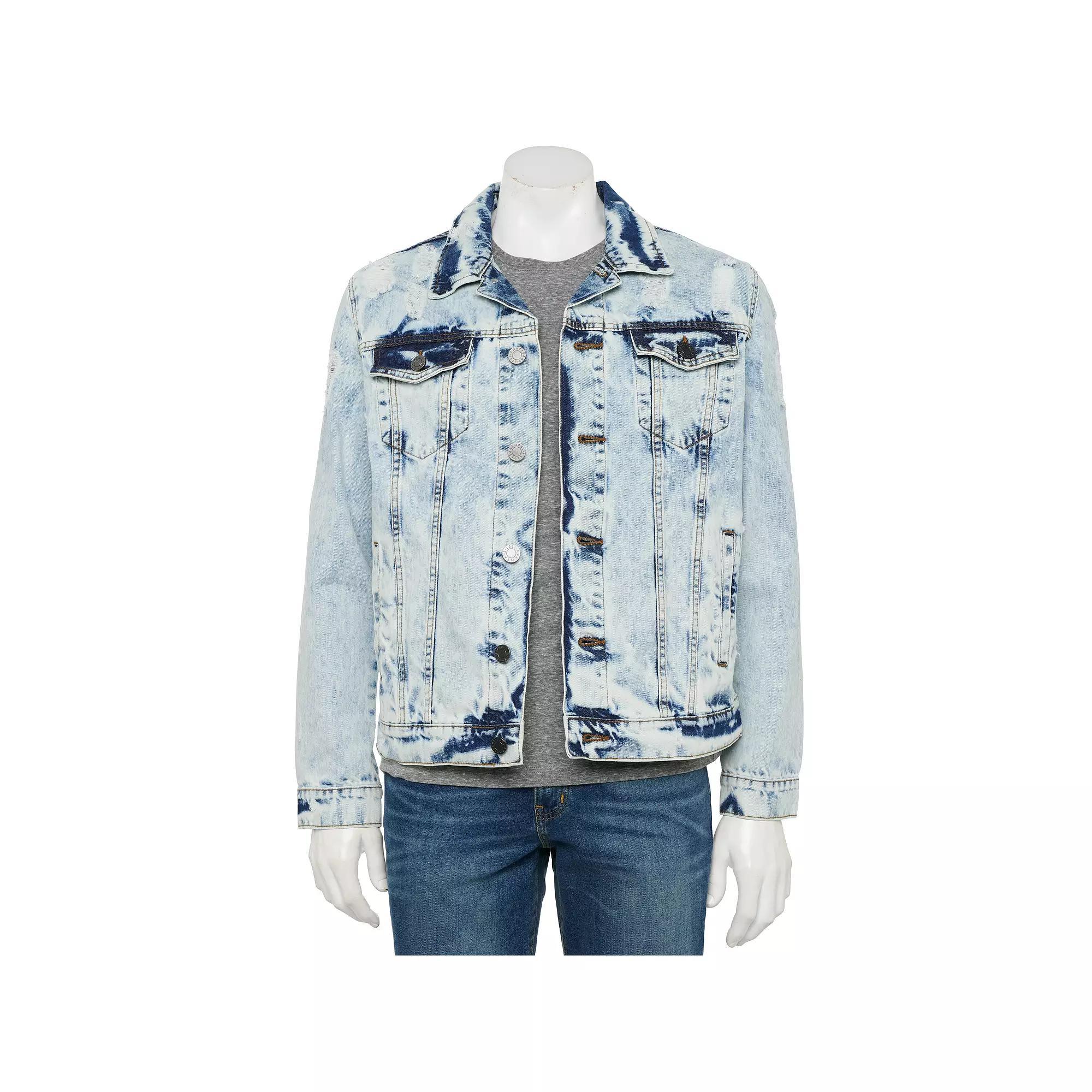 Men's Xray Washed Ripped Denim Jacket, Size: XL, White Product Image
