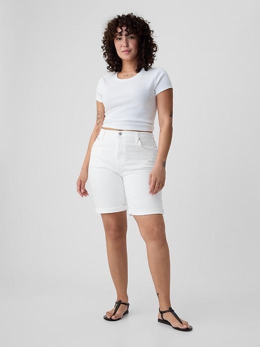 9" High Rise Denim Bermuda Shorts Product Image