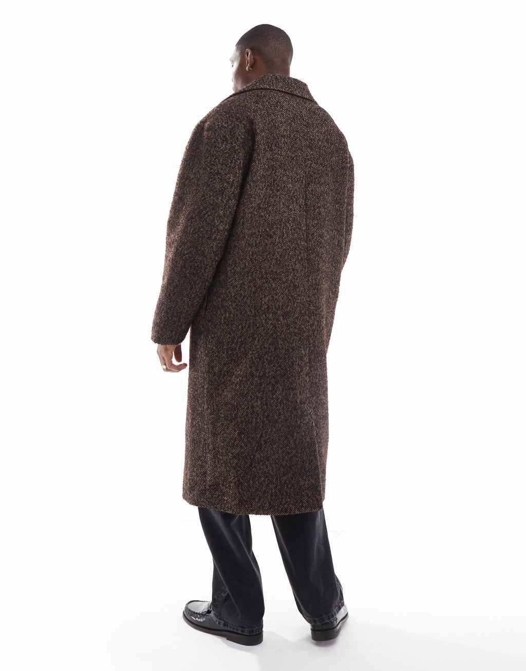 ASOS DESIGN oversized wool look overcoat in brown salt and pepper Product Image