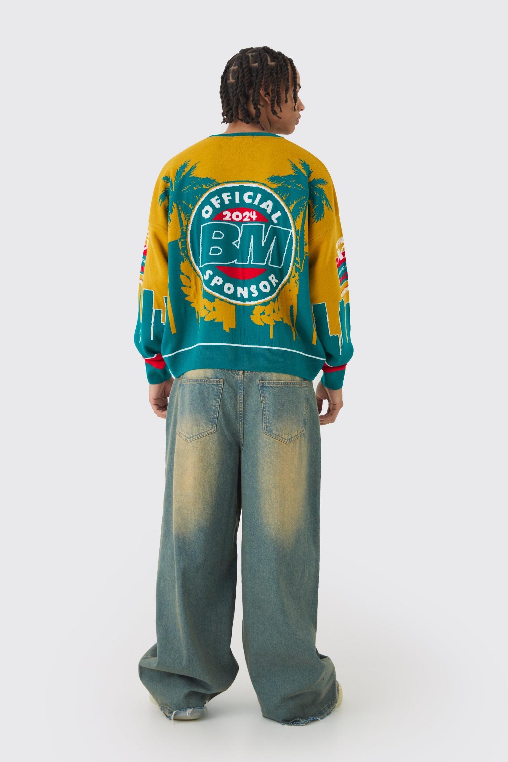 Moto Graphic Knitted Sweatshirt | boohooMAN USA Product Image