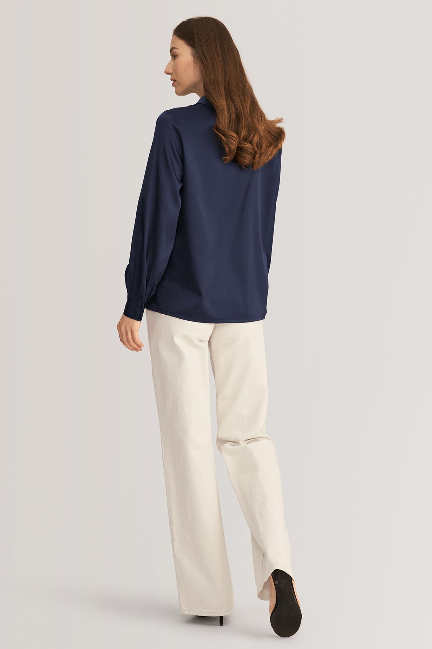 Stand Collar Long Sleeves  Silk Blouse Product Image