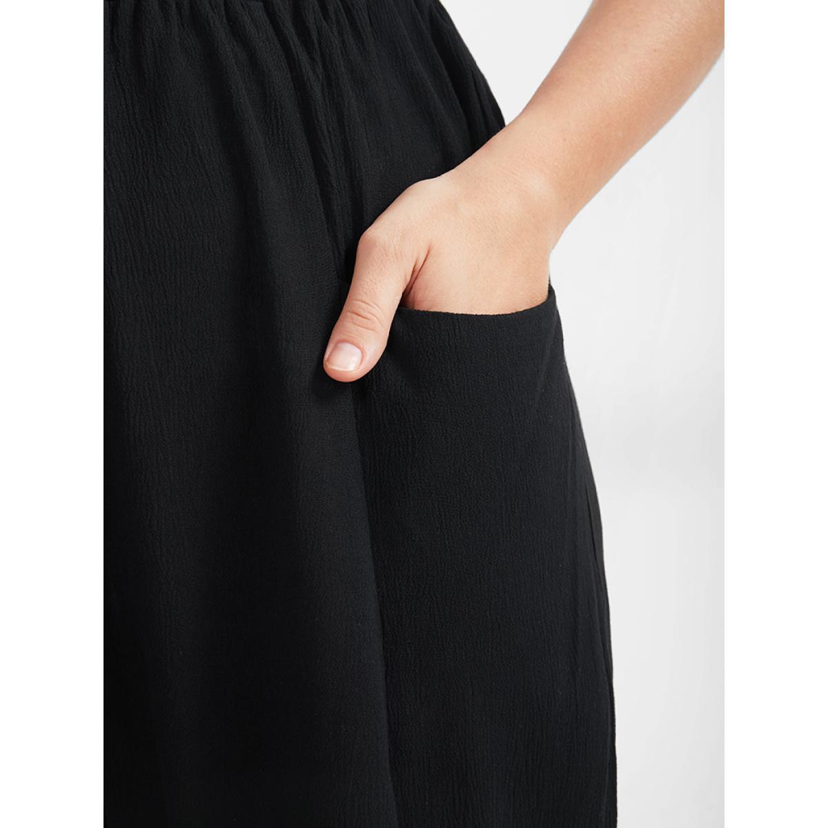 Plus Size Solid Ties Elastic Waist Pocket Pants Women Black Casual Harem High Rise Dailywear Pants BloomChic 10/M Product Image