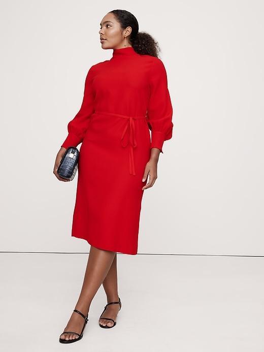 Crepe Mock-Neck Midi Dress Product Image