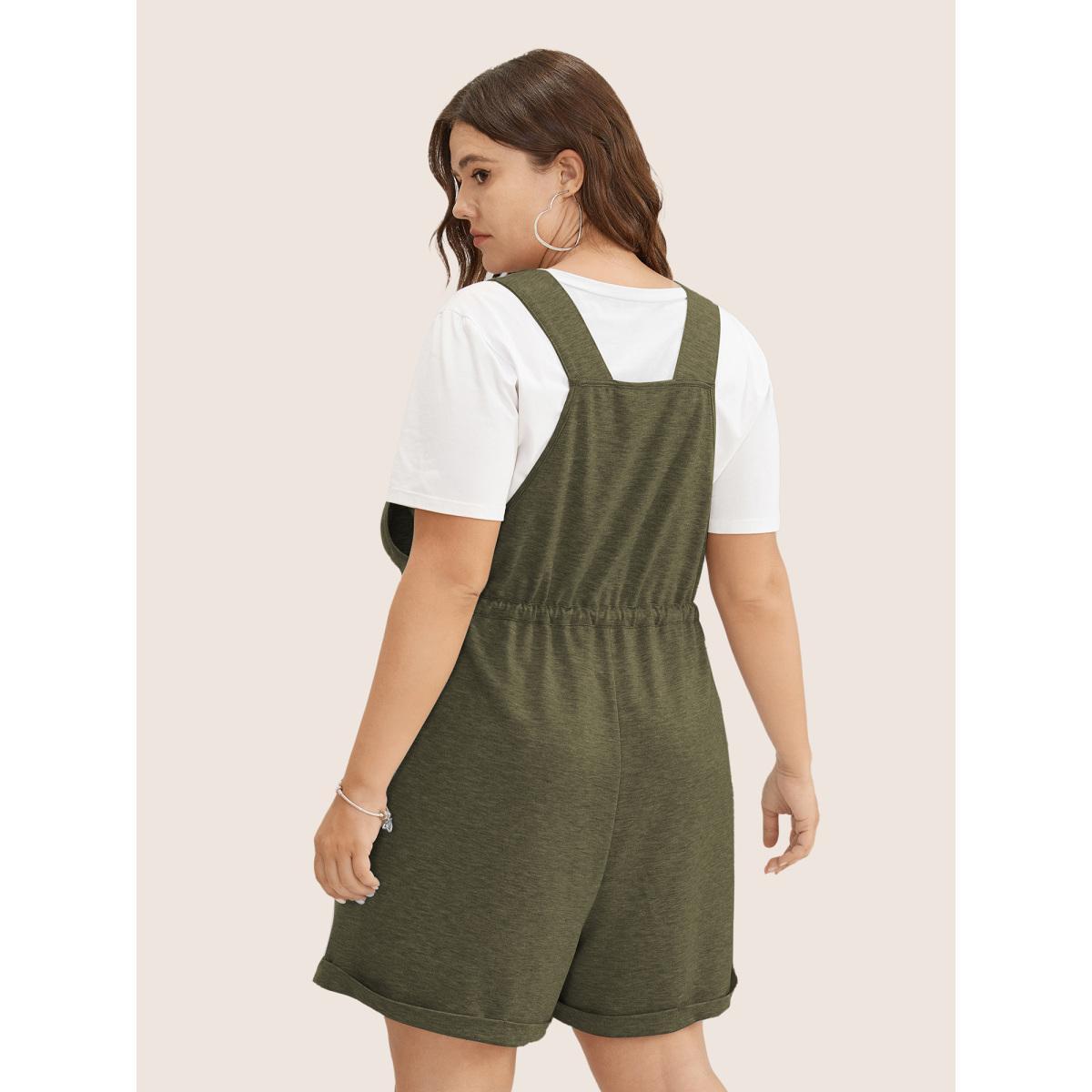 Plus Size ArmyGreen Solid Pocket Drawstring Overall Romper Women Casual Sleeveless Non Everyday Loose Jumpsuits BloomChic 22-24/3X Product Image