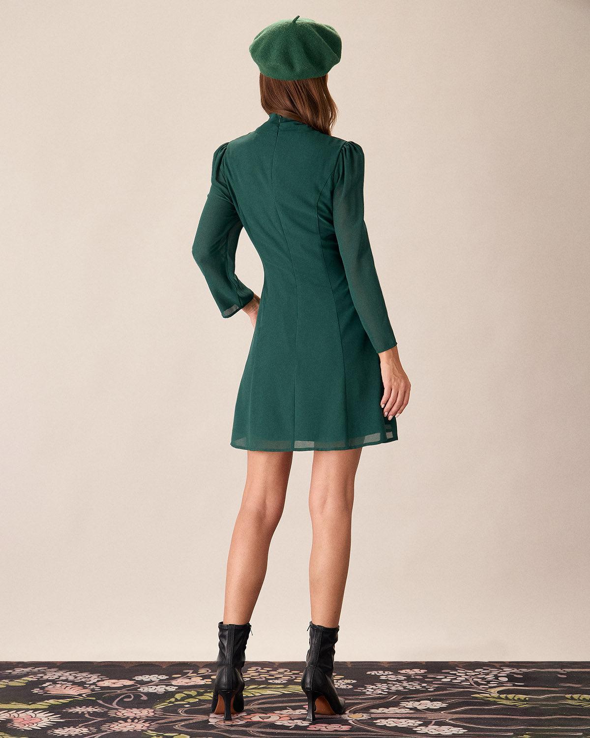 Green Tie Neck See-Through Mini Dress Product Image