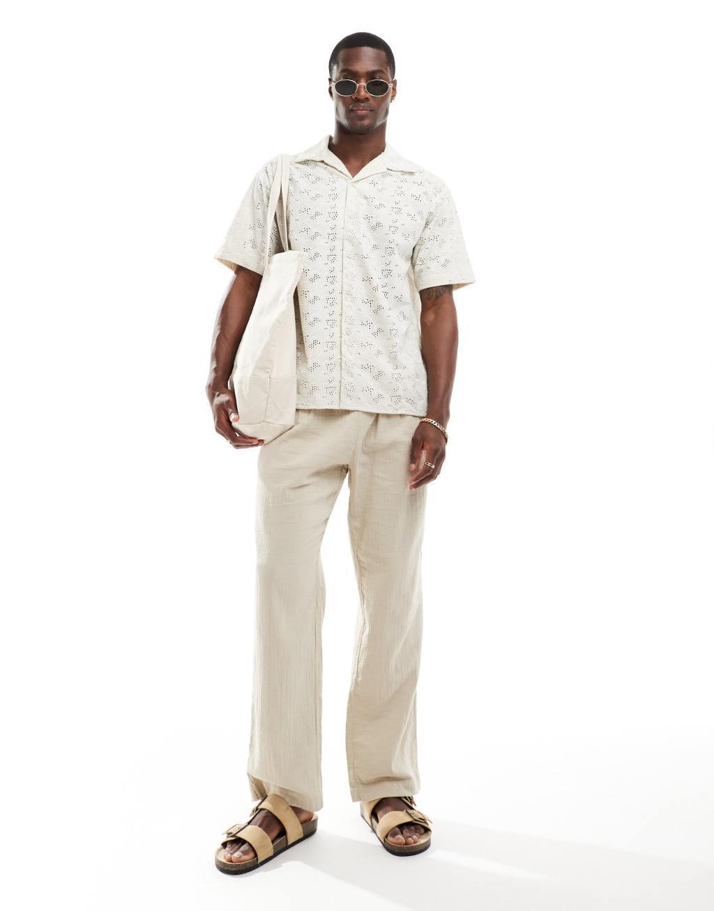 Jack & Jones boxy shirt in white lace Product Image