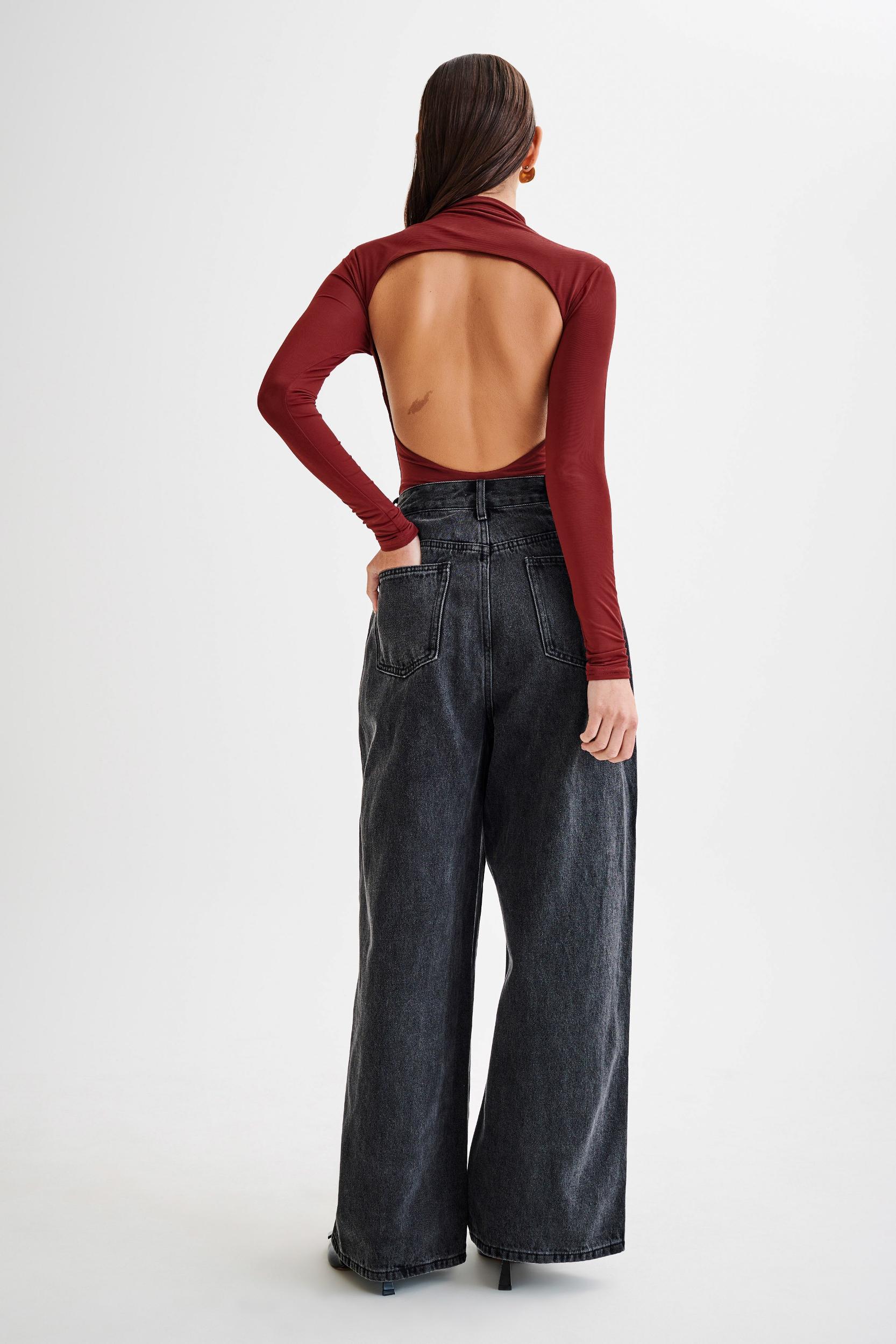 Elani Slinky High Neck Bodysuit - Wine Product Image