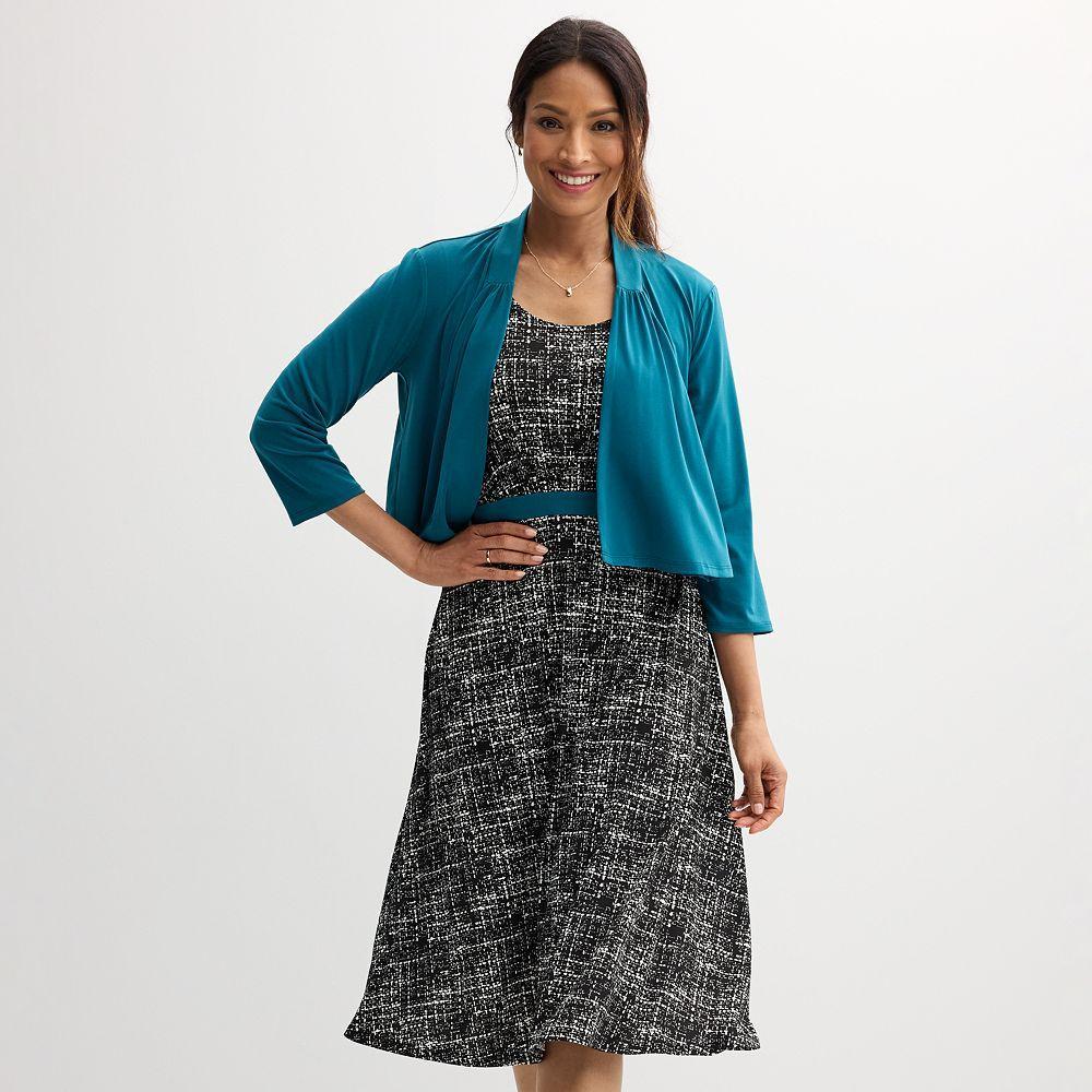 Women's Sandra Darren 2-pc. Knit Jacket & Dress Set, Size: XL, Black Teal Product Image