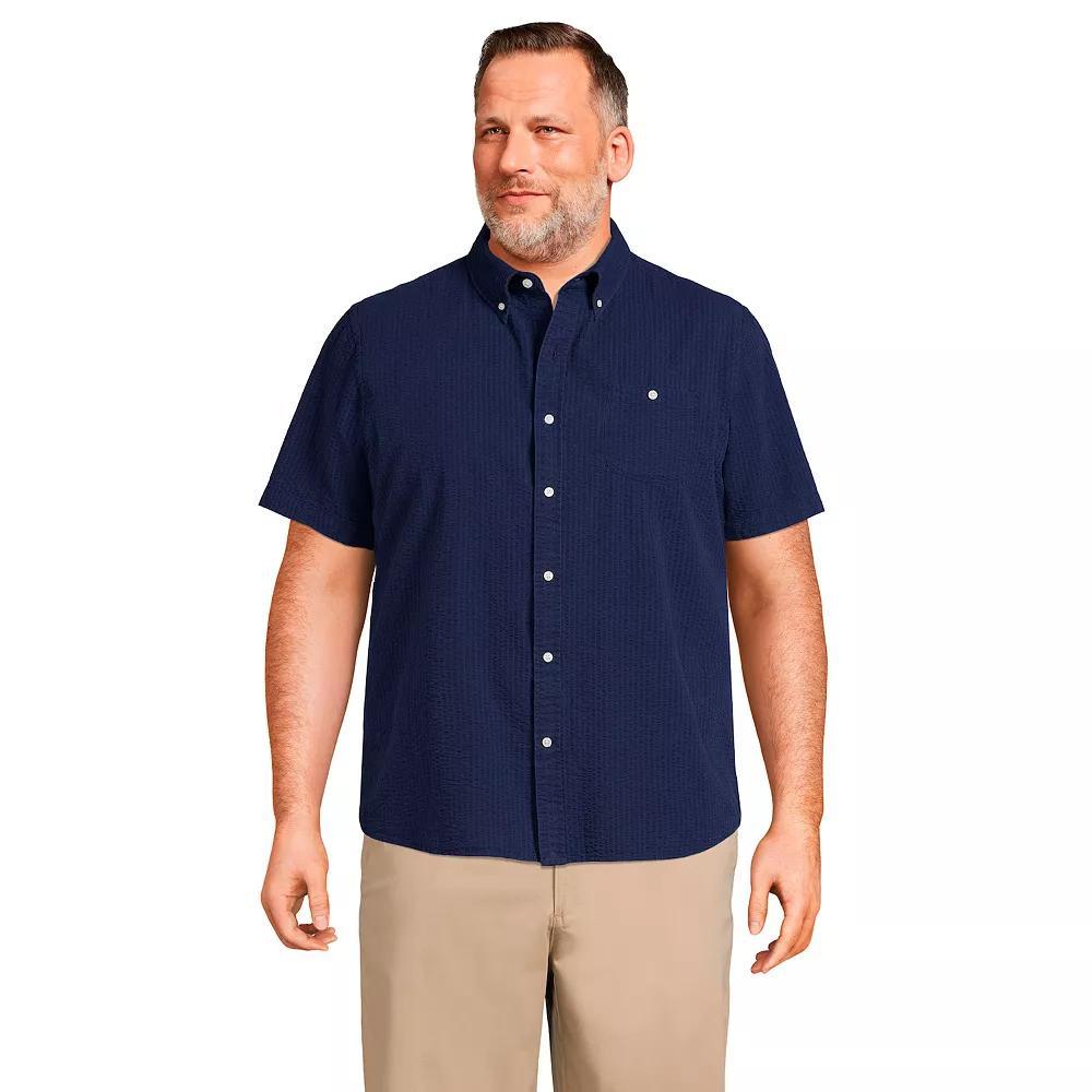 Big & Tall Lands' End Traditional-Fit Seersucker Button-Down Shirt, Men's, Size: 3XB, Deep  Blue Product Image