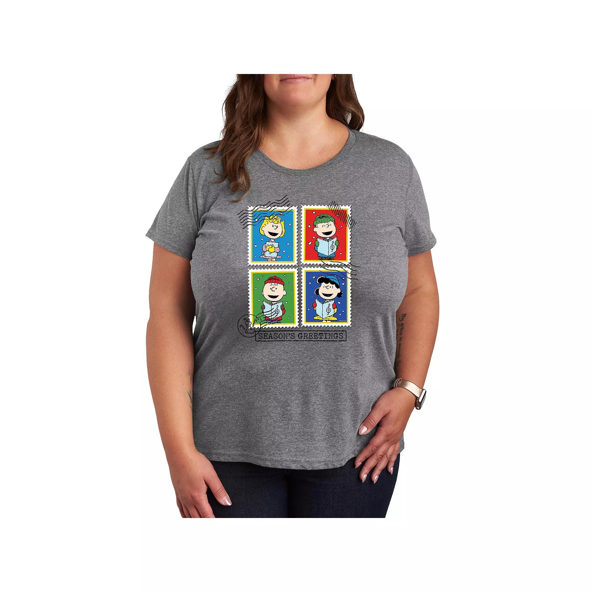 Plus Size Peanuts Seasons Greetings Graphic Tee, Womens Grey Gray Product Image