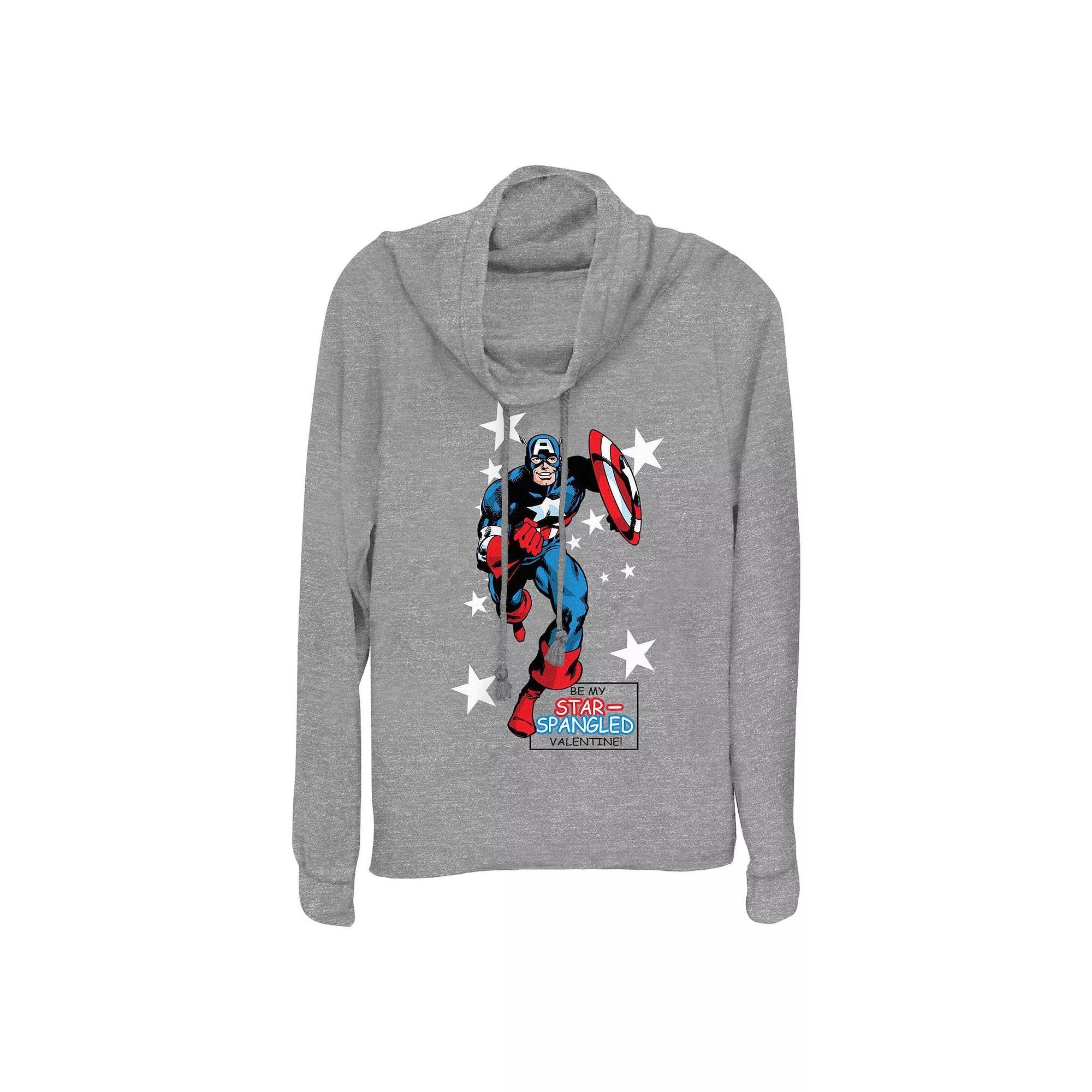 Plus Size Marvel Captain America Be My Star Spangled Valentine Cowlneck Graphic Lightweight Long Sleeve, Women's, Size: 1XL, Gray Grey Product Image