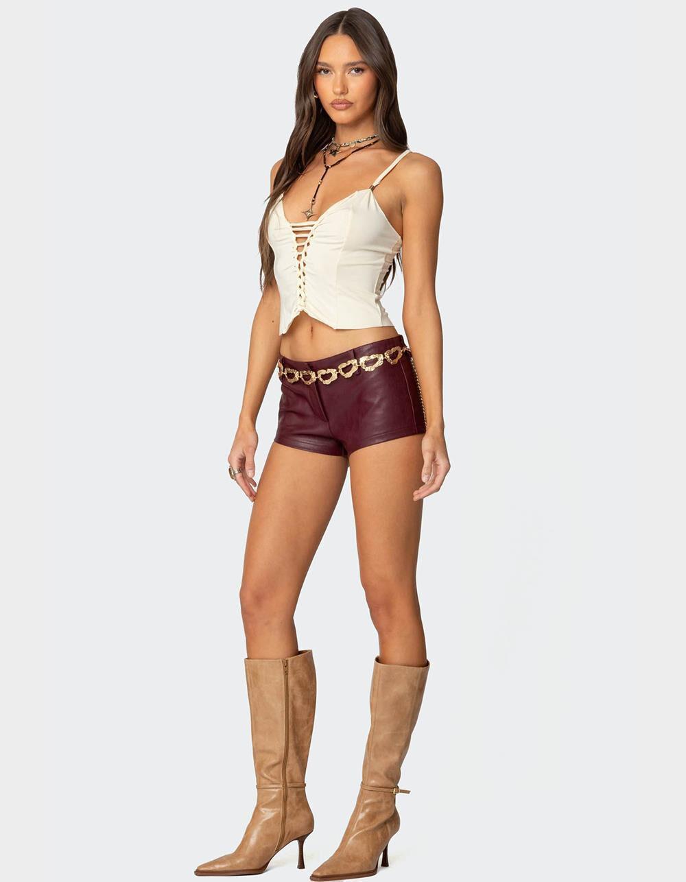 EDIKTED Melaney Faux Leather Micro Shorts Product Image