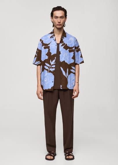 Regular-fit printed cotton shirt - Men | MANGO USA Product Image
