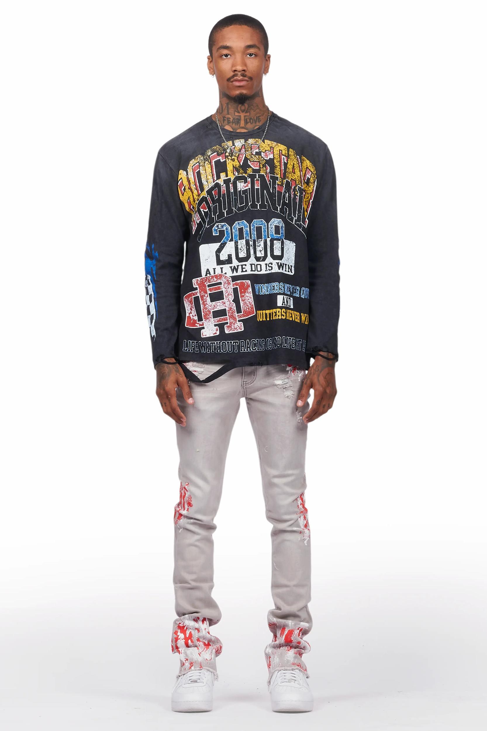 Kodak Grey/Red Painter Stacked Flare Jean Male Product Image