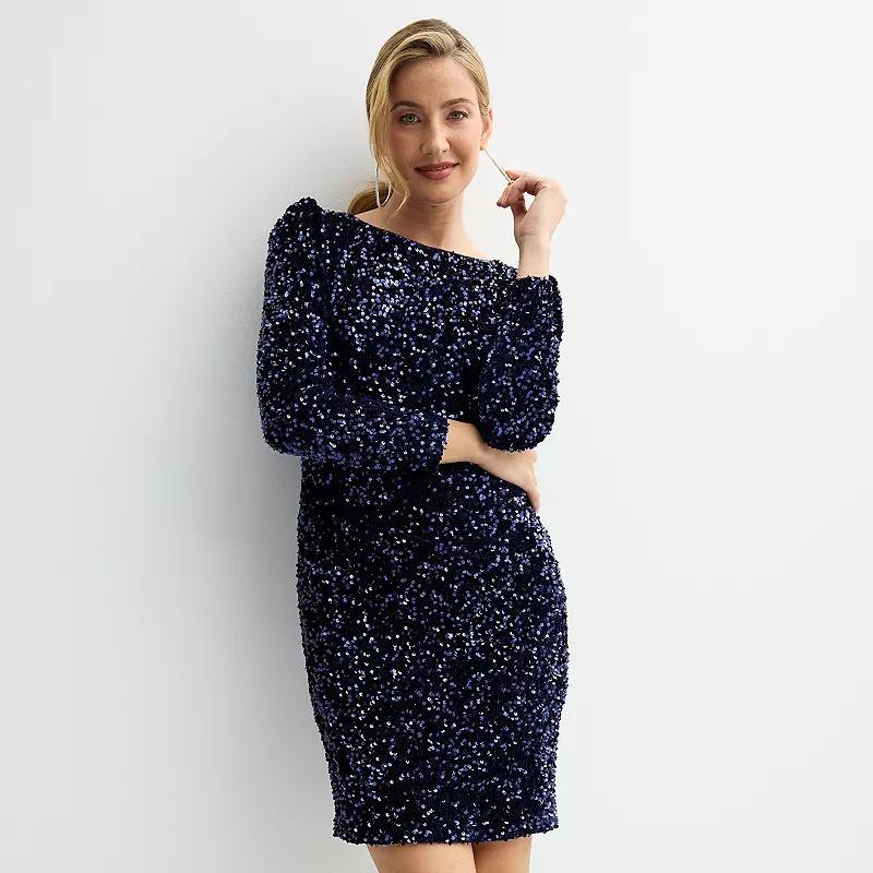 Women's Nanette Lepore Long Sleeve Velvet Sequin Dress, Size: 14, Nanette Blue Product Image