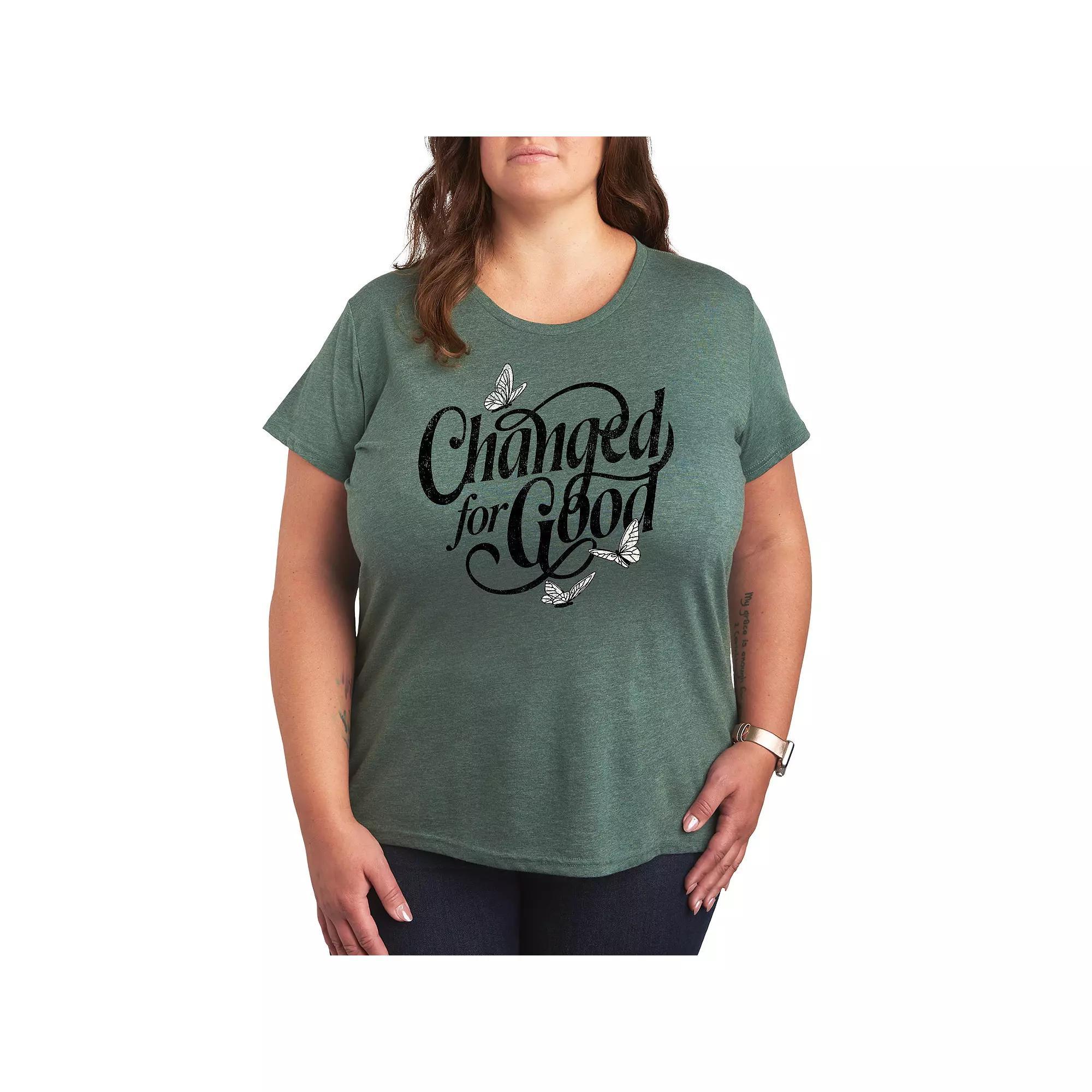 Plus Size Changed For Good Butterflies Graphic Tee, Womens Grey Royal Blue Product Image