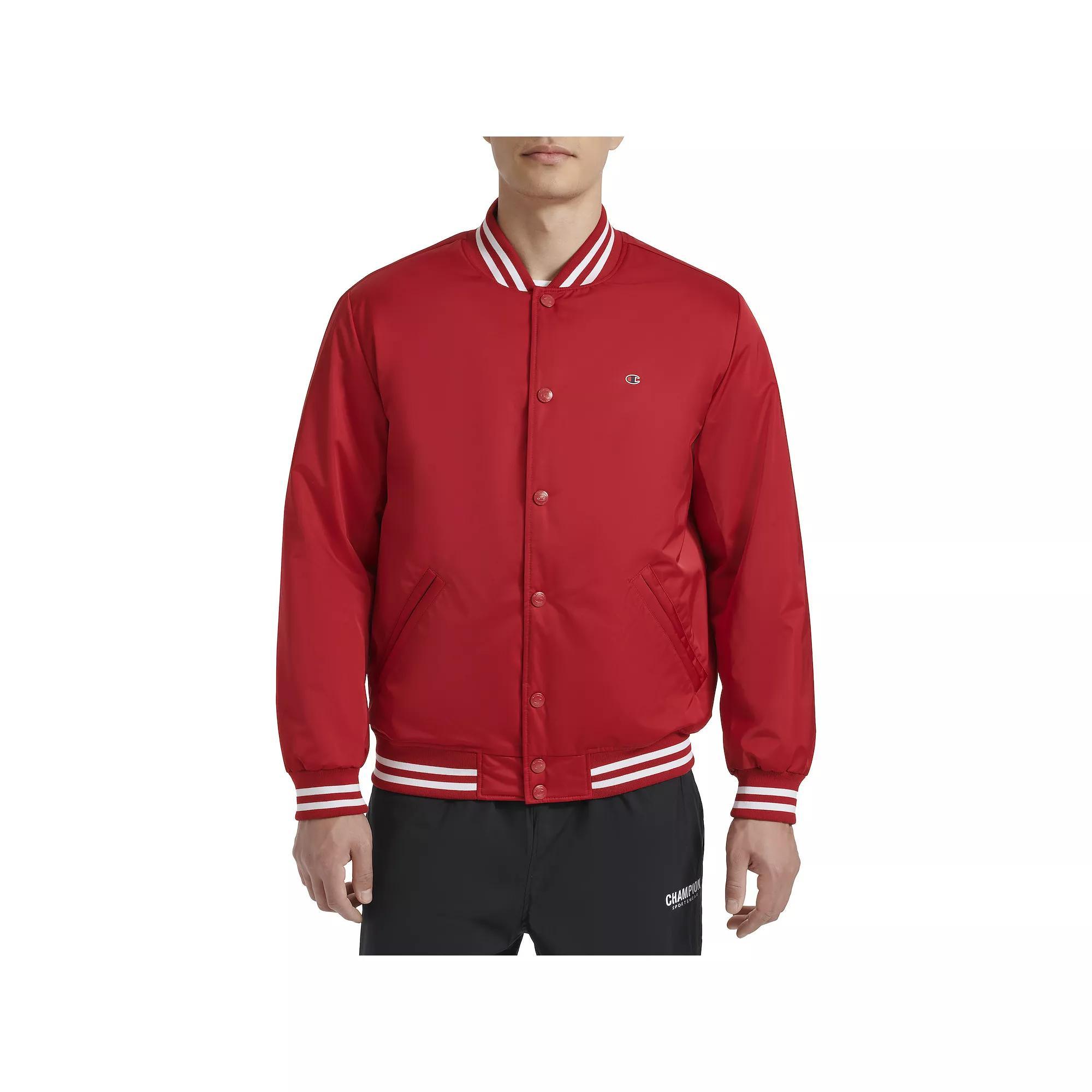 Men's Champion® Classic Varsity Bomber Jacket with Quilted Lining, Size: Large, Black Product Image